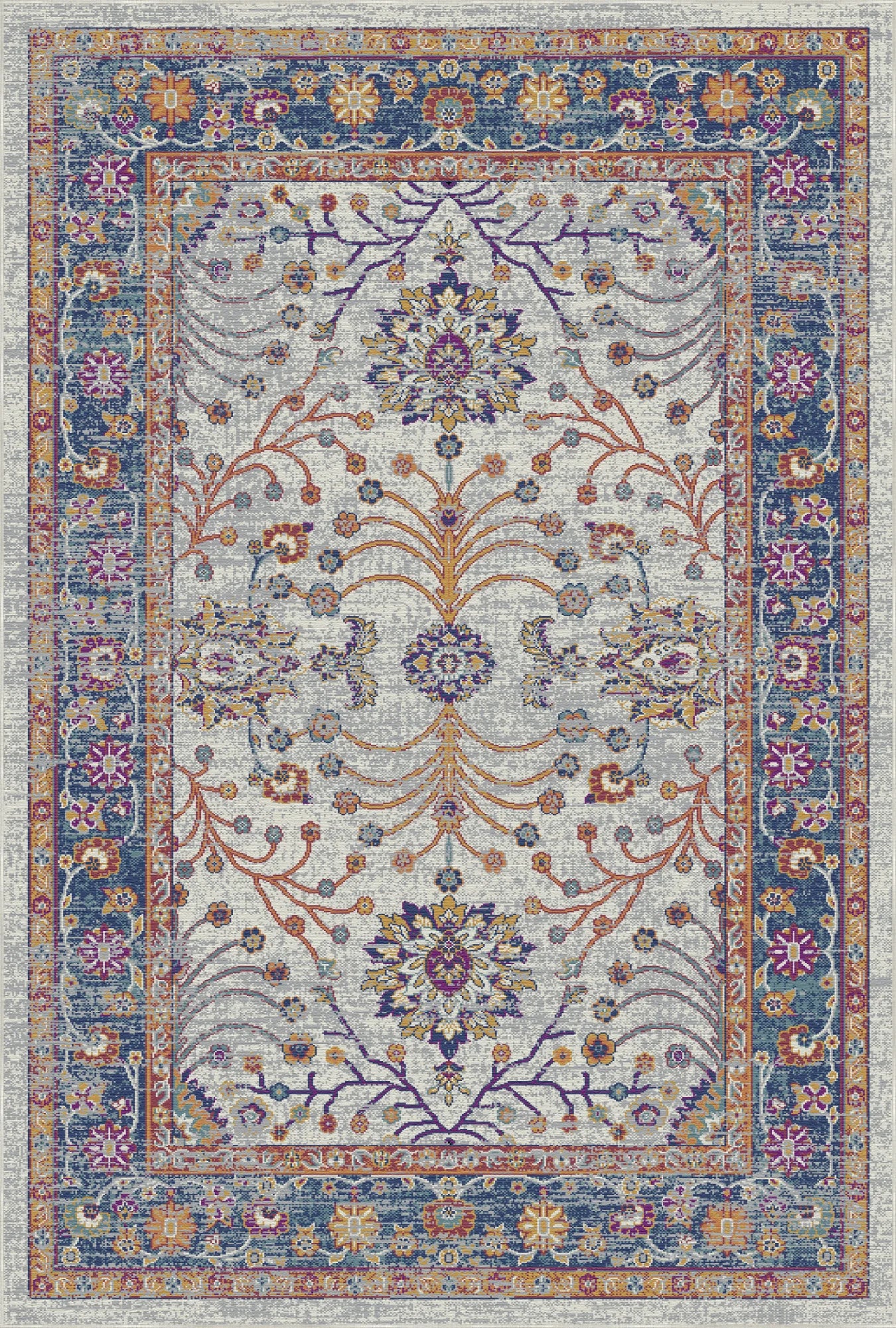 Elara Marineblau Grauer Blumenteppich