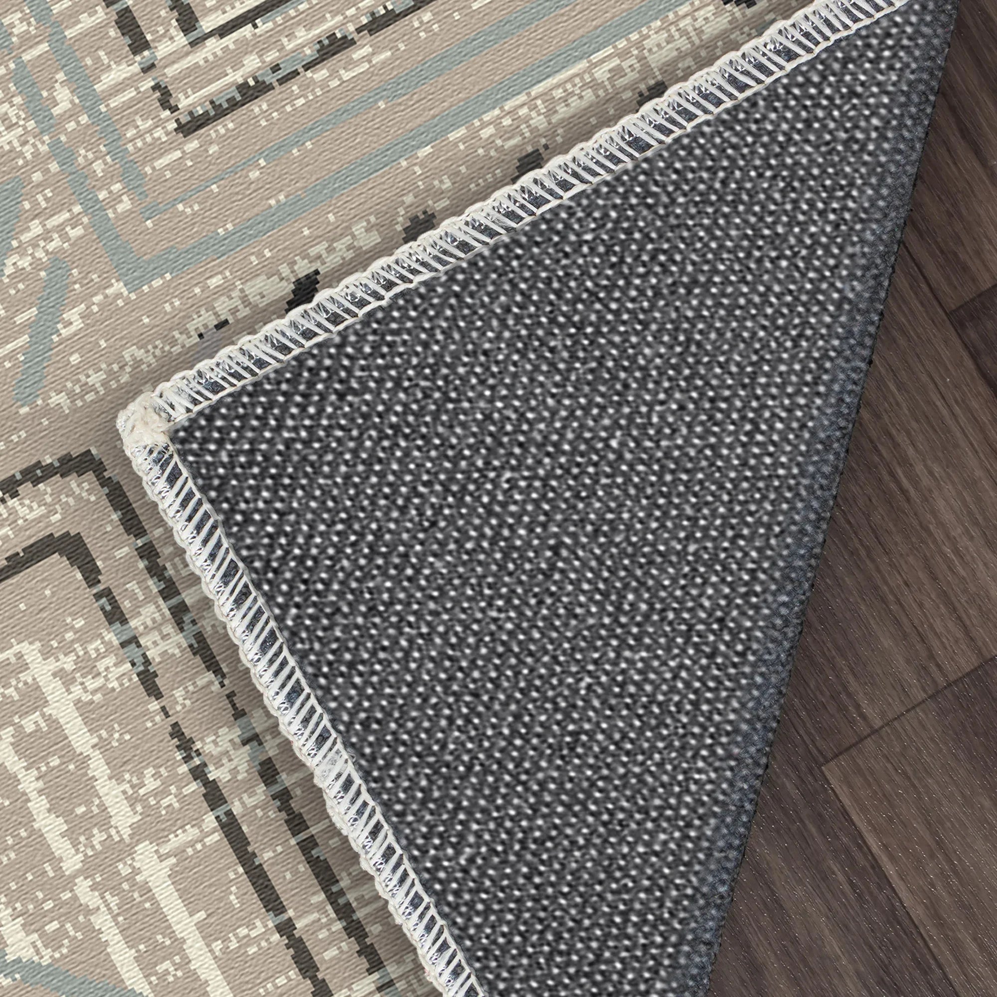 Taupefarbener Geometrischer Waschbarer Teppich Labyrinth