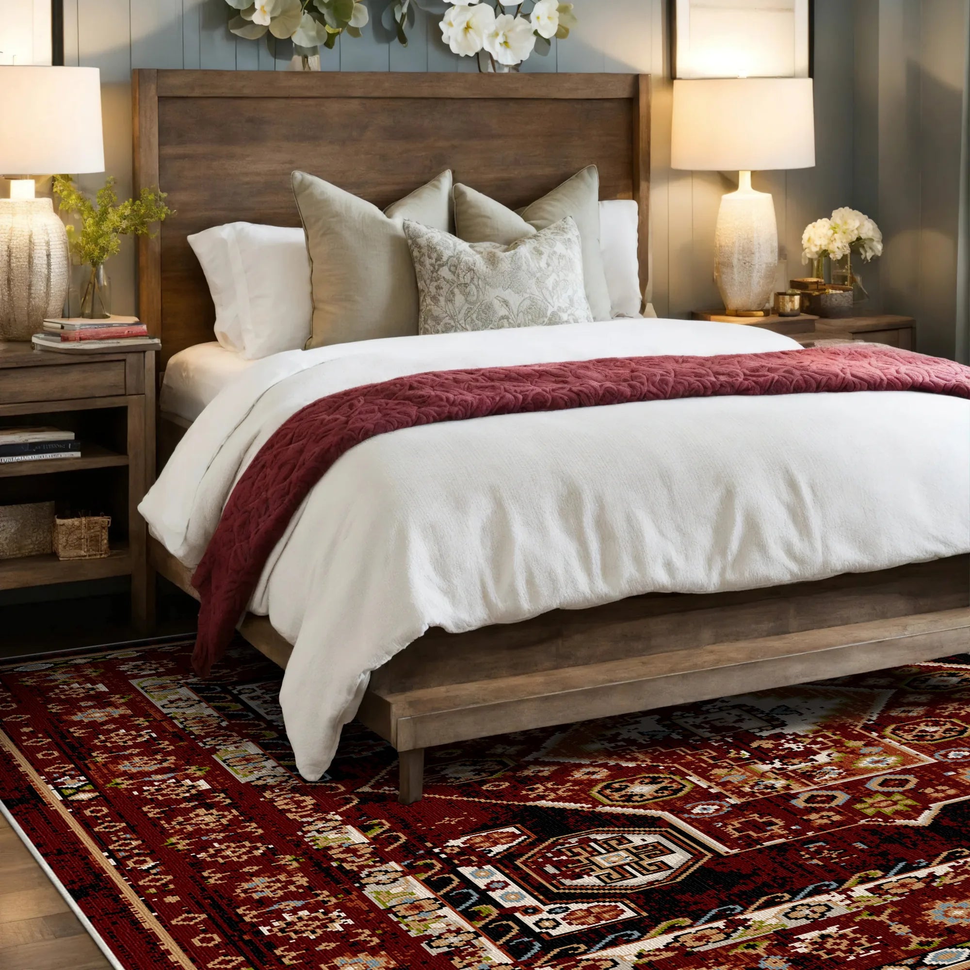 Waschbarer Vintage Teppich in Crimson Shiraz