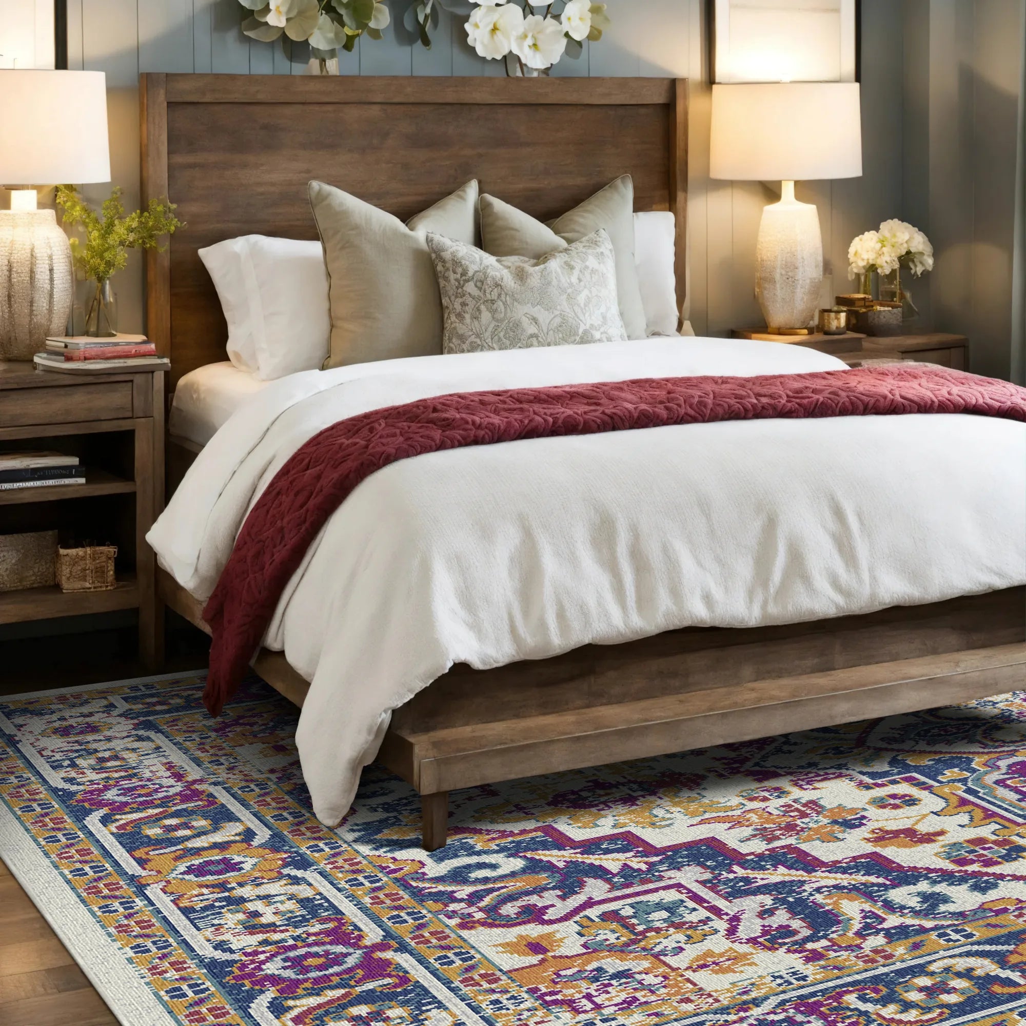 Saphir Orchidee Vintage Waschbarer Teppich