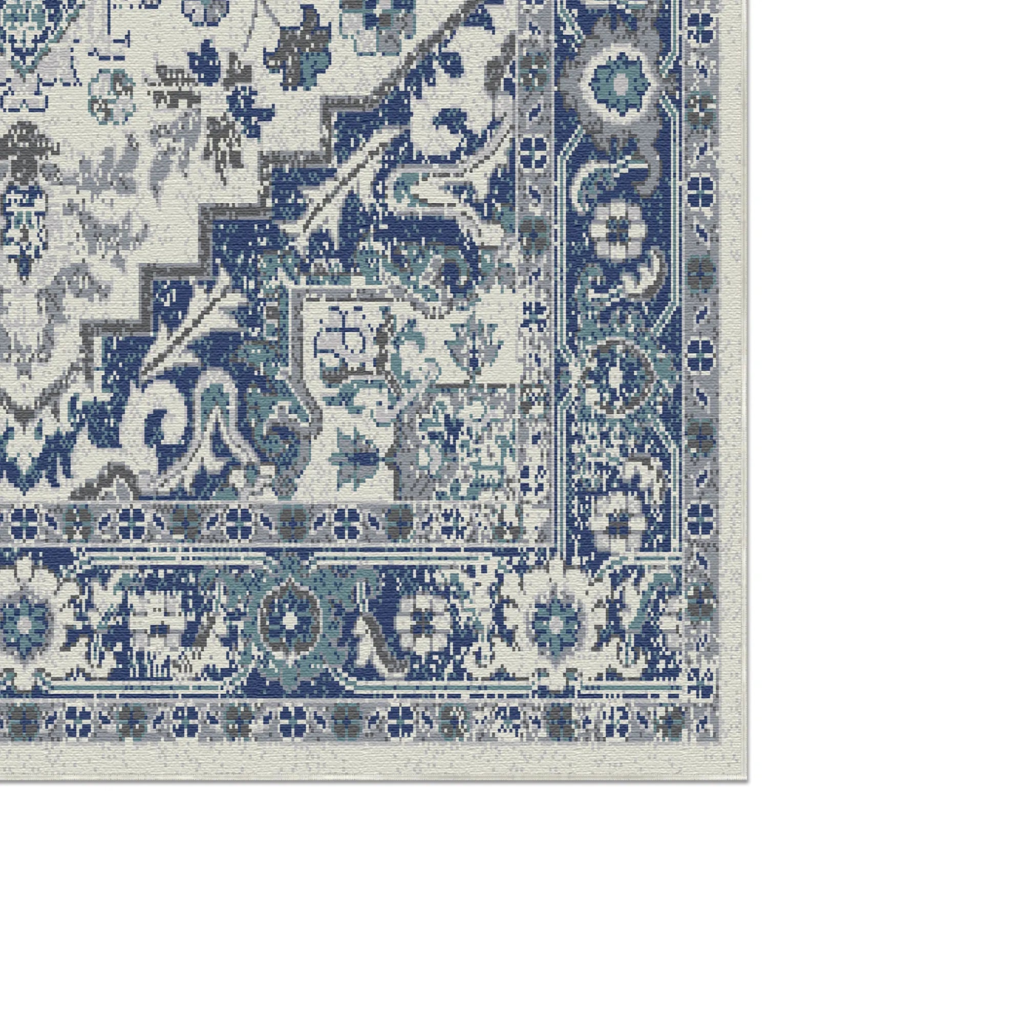 Kaspisches Indigo Vintage Waschbarer Teppich