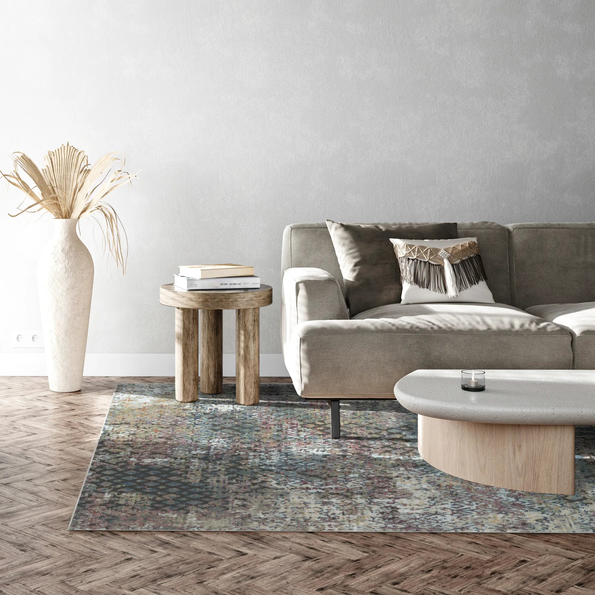 Vintage-Teppich Pflaume und Grau im Used-Look