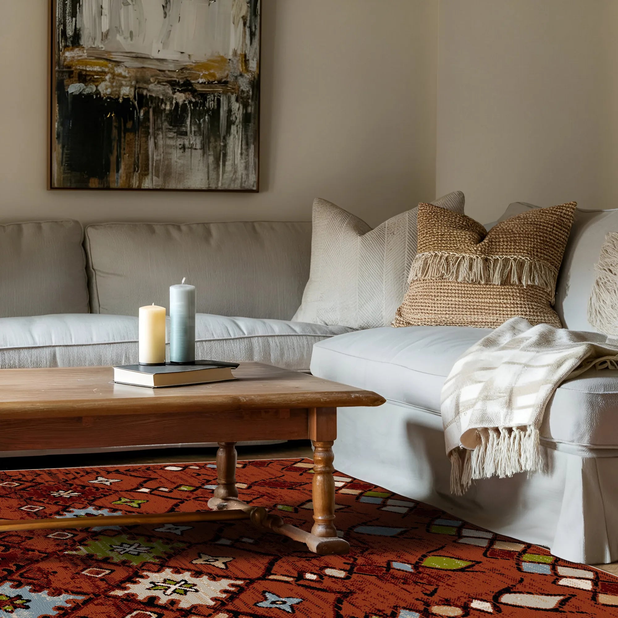 Waschbarer Teppich im Canyon Clay Tribal Stil