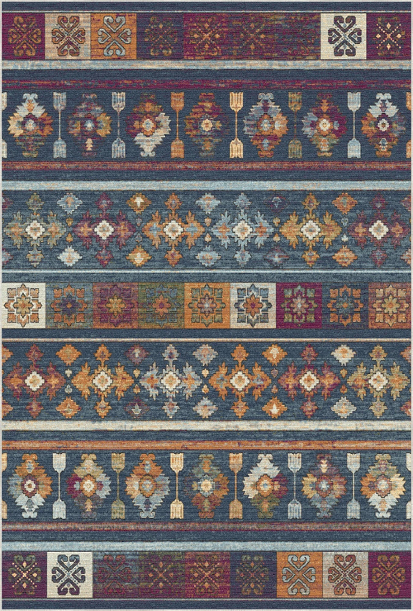 Gestreifter Teppich mit nomadischer Erzählung