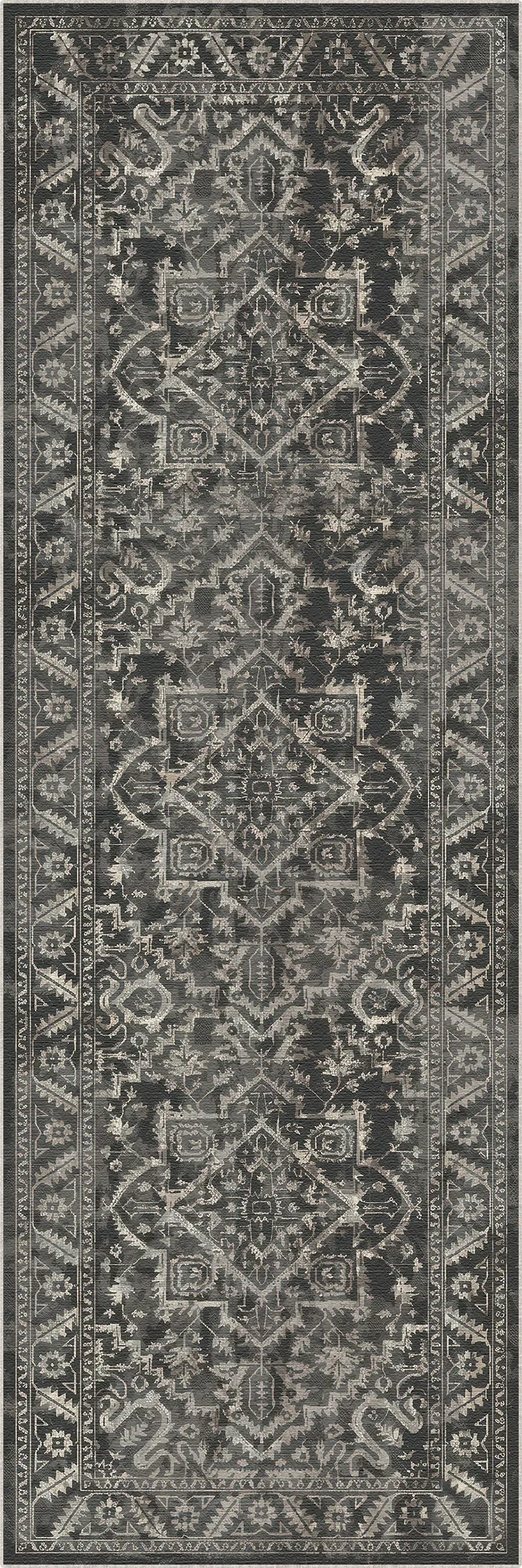 Gemusterter Teppich mit geometrischem Design in Grau und Schwarz