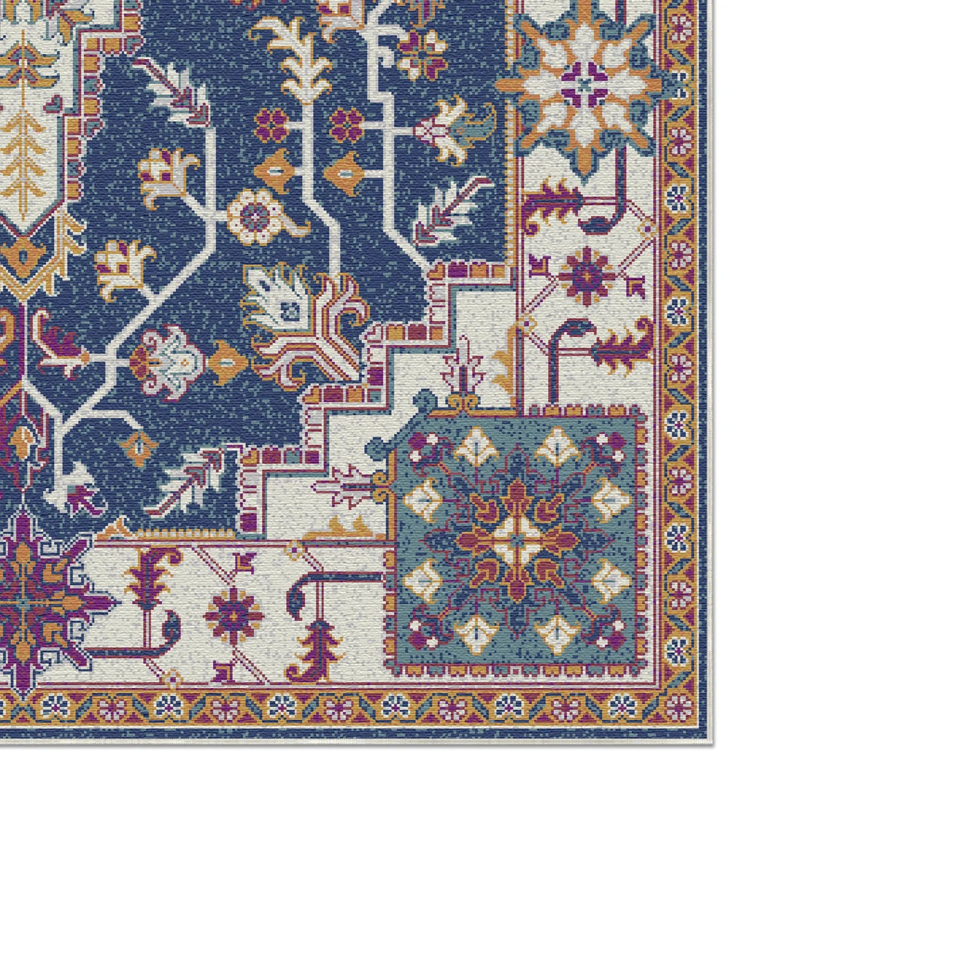 Indigo Mosaik Königliches Medaillon Teppich