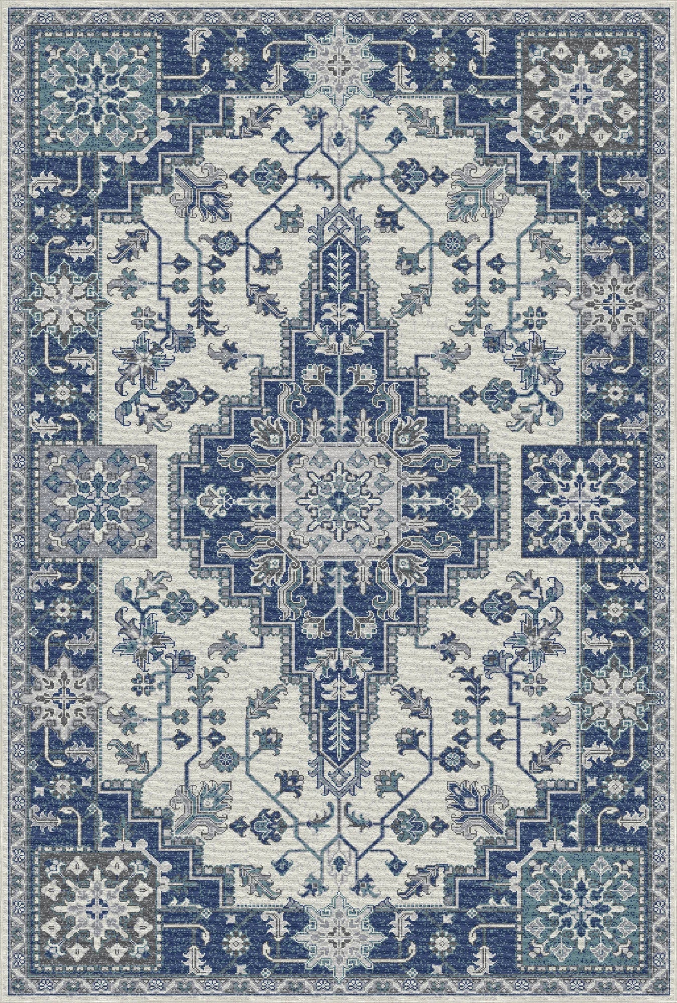 Schiefermosaik Teppich mit Königlichem Medaillon