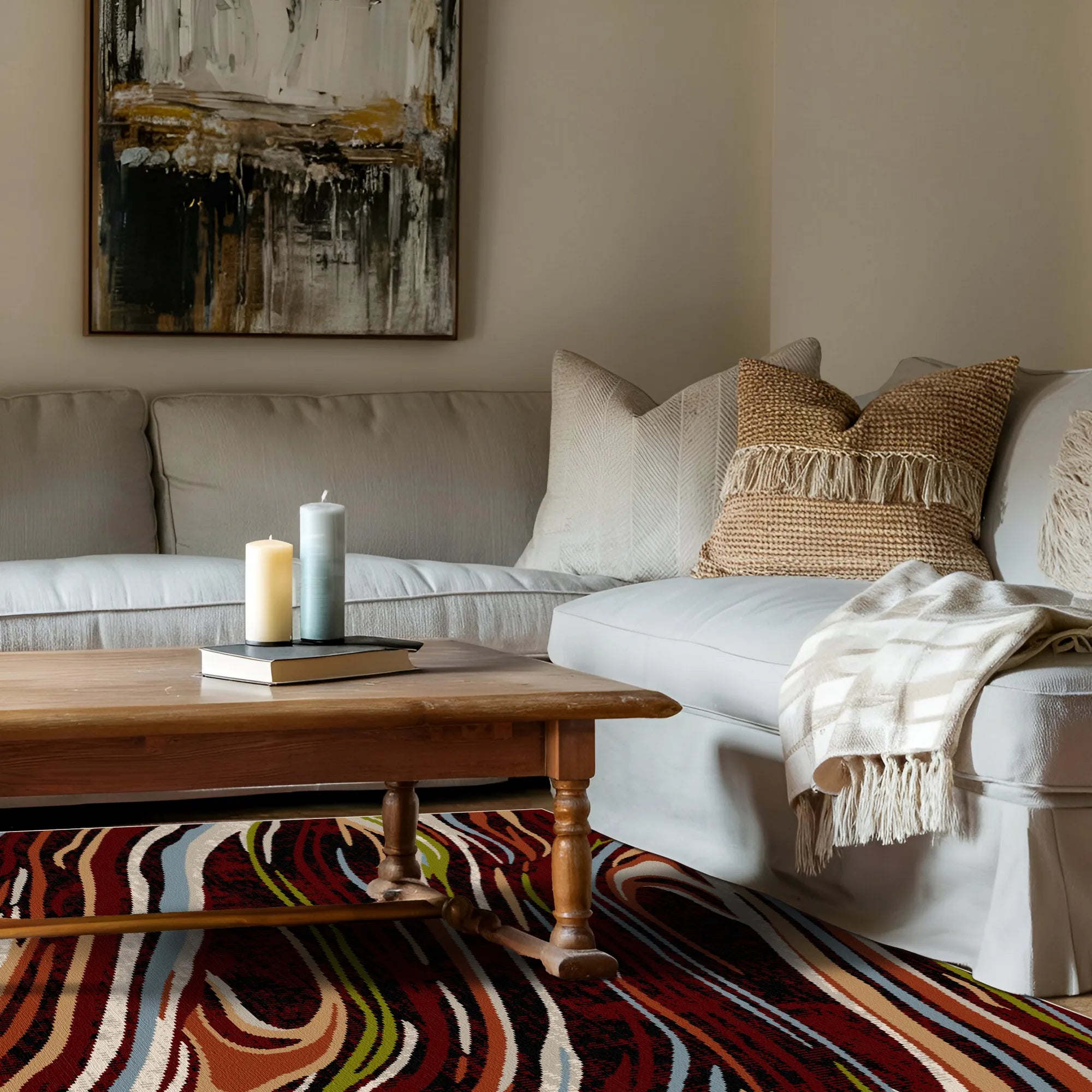 Waschbarer Teppich Verona Garnet Abstract