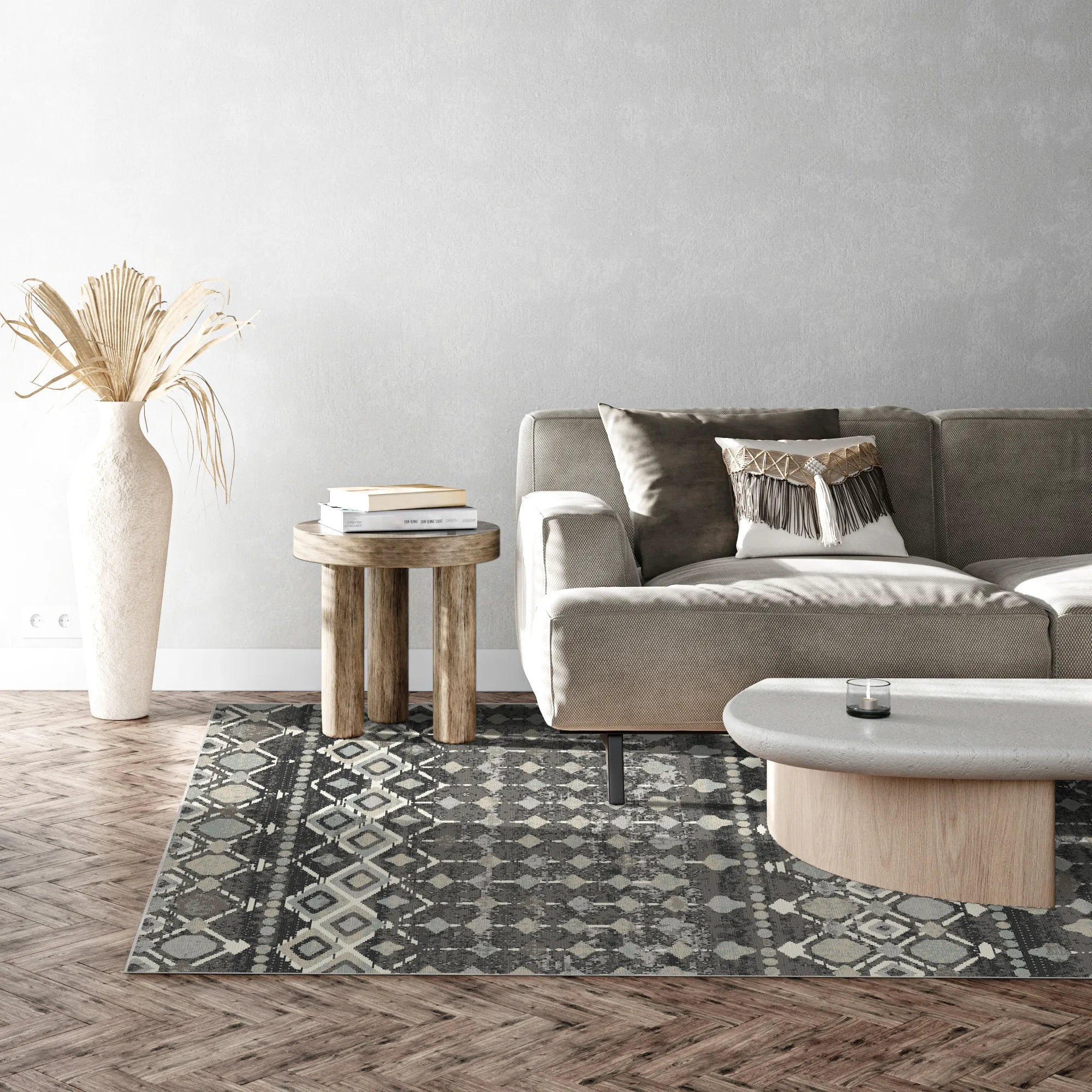 Sonora Kohle Tribal Geometrischer Waschbarer Teppich
