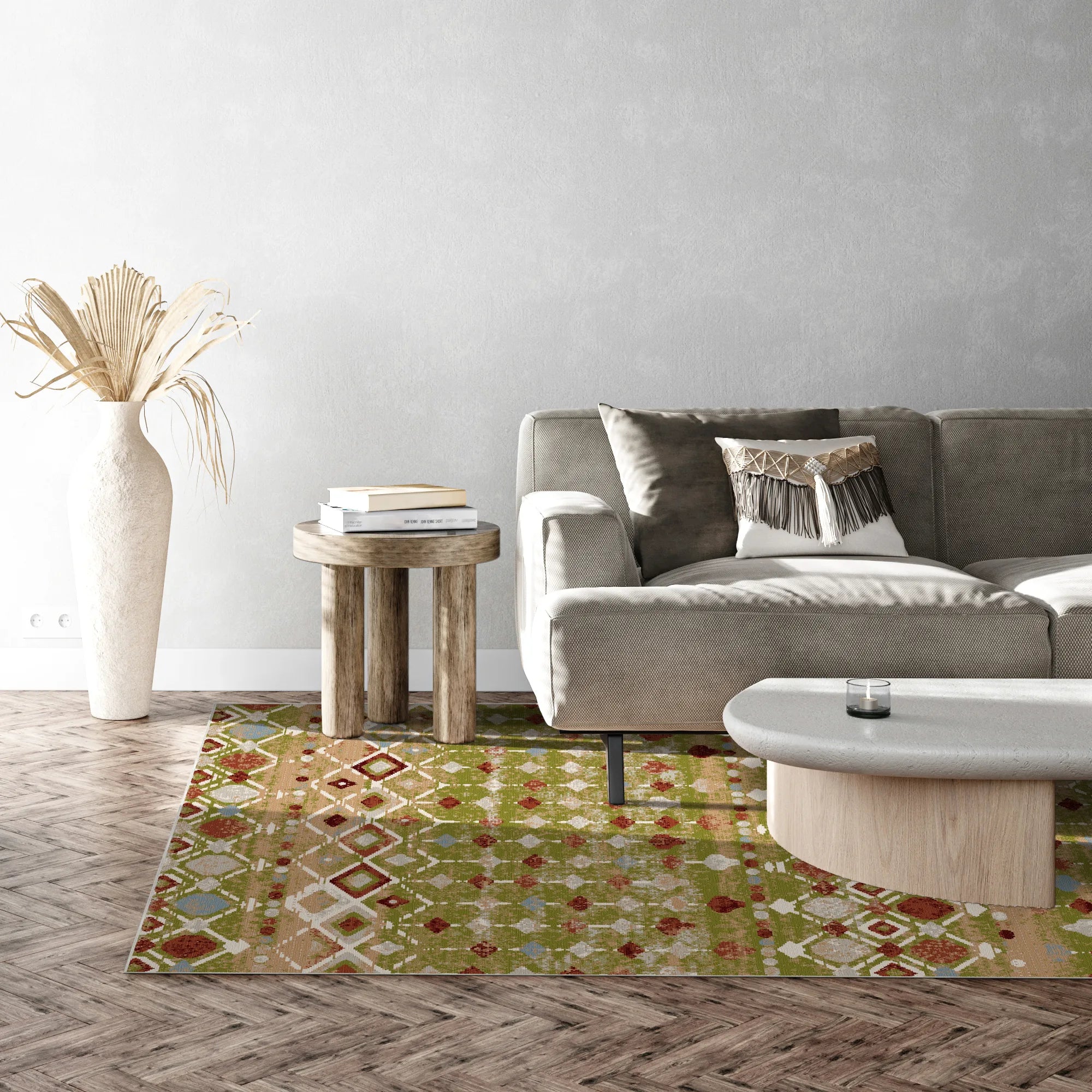 Tucson Olive Tribal Geometrischer Waschbarer Teppich