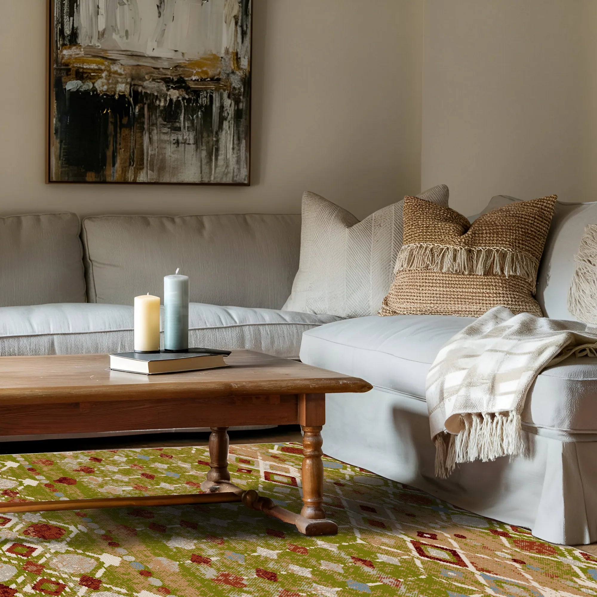 Tucson Olive Tribal Geometrischer Waschbarer Teppich