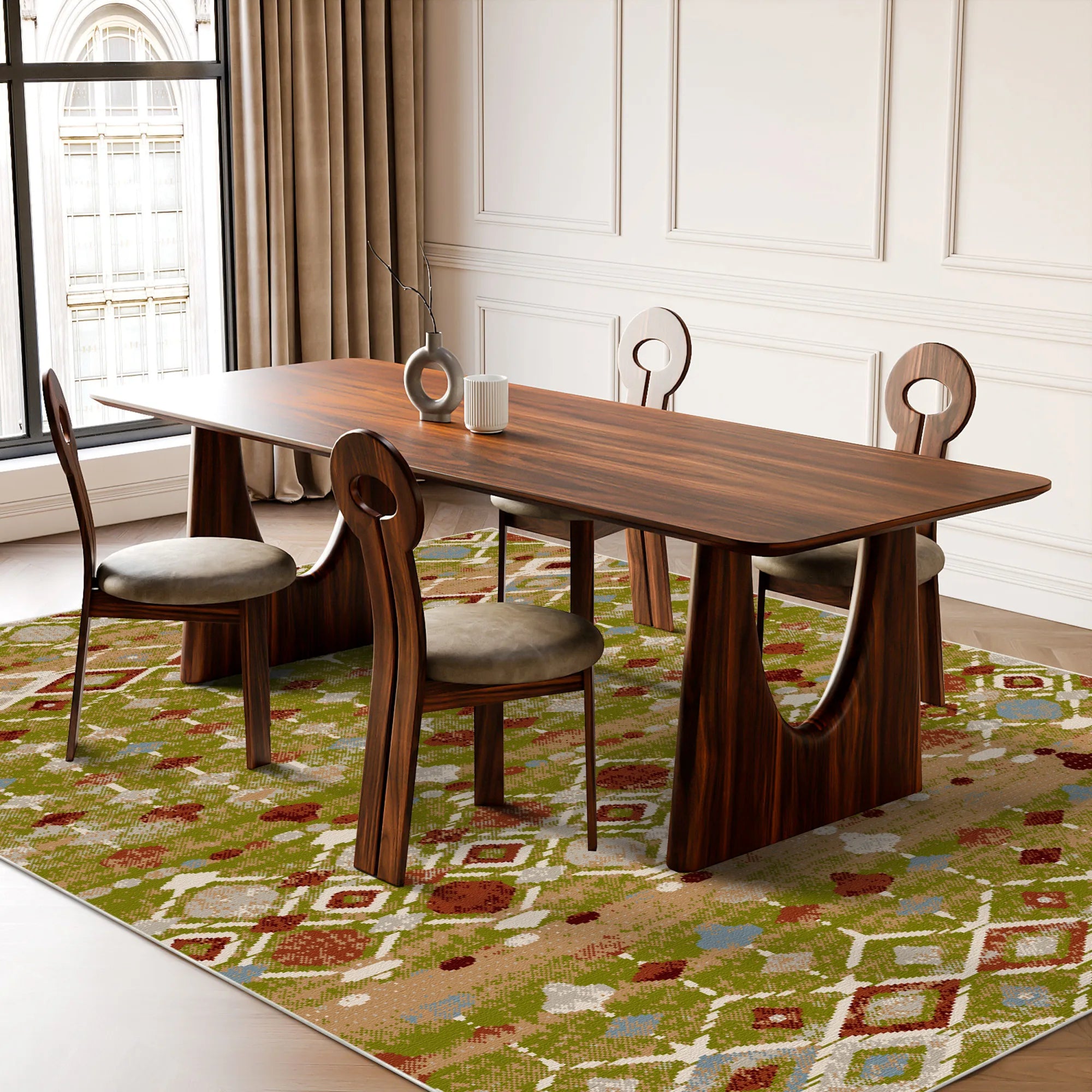 Tucson Olive Tribal Geometrischer Waschbarer Teppich