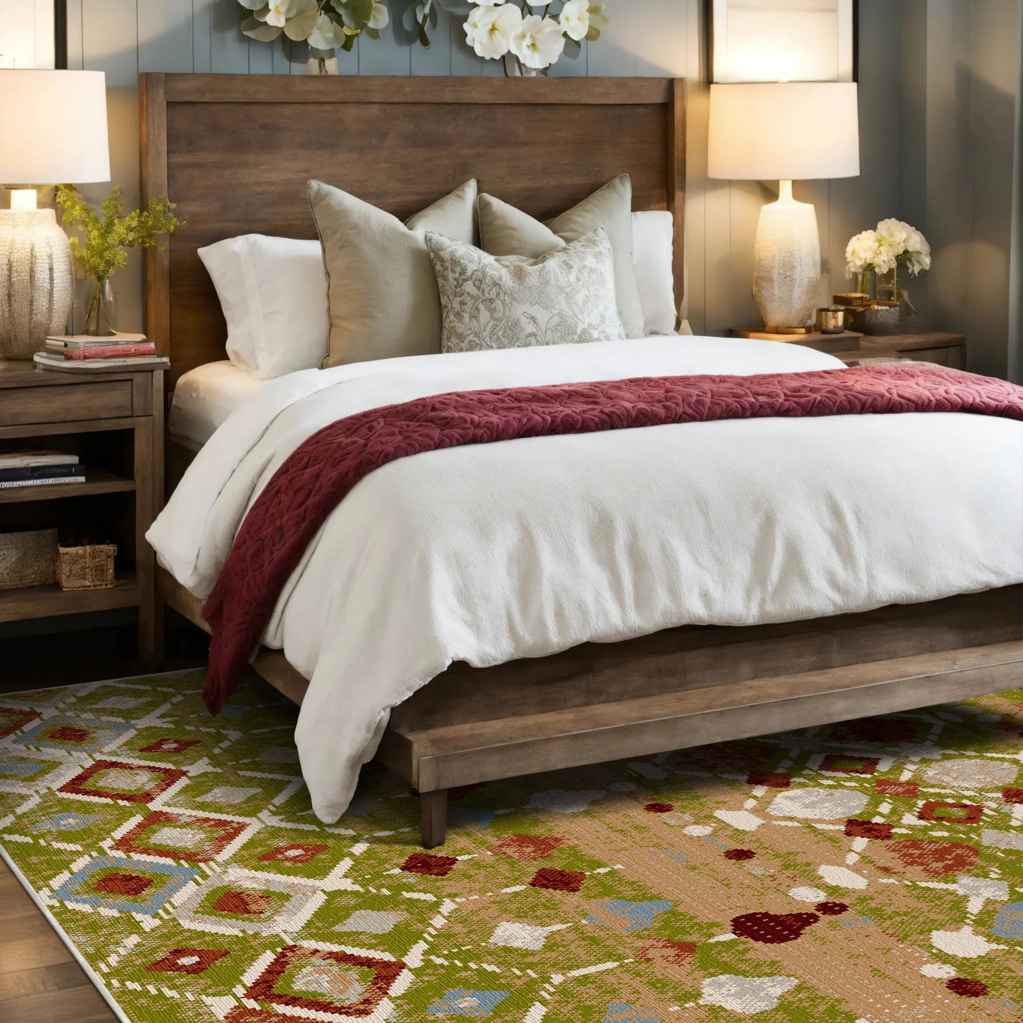 Tucson Olive Tribal Geometrischer Waschbarer Teppich