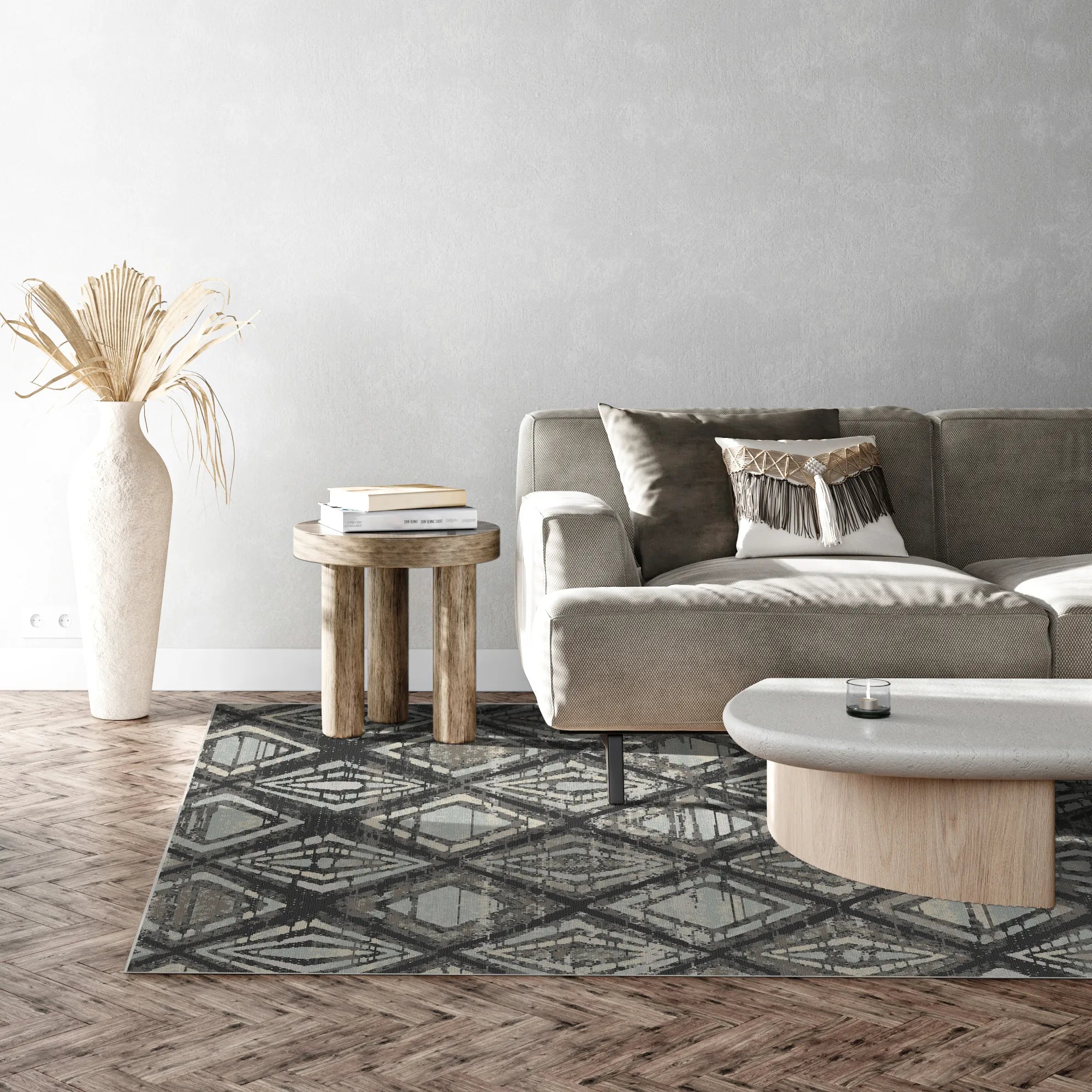 Badlands Kohle Geometrischer Waschbarer Teppich