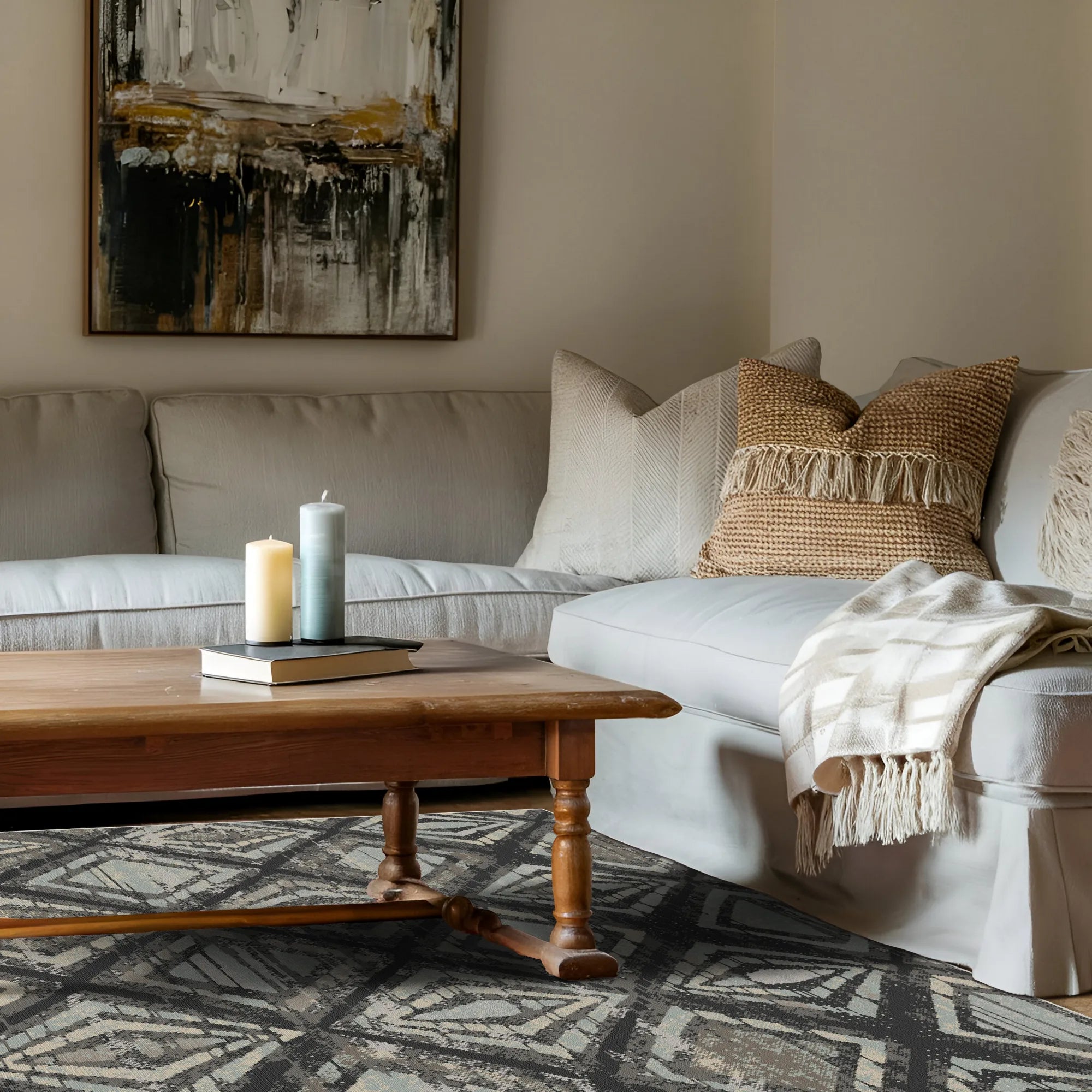 Badlands Kohle Geometrischer Waschbarer Teppich