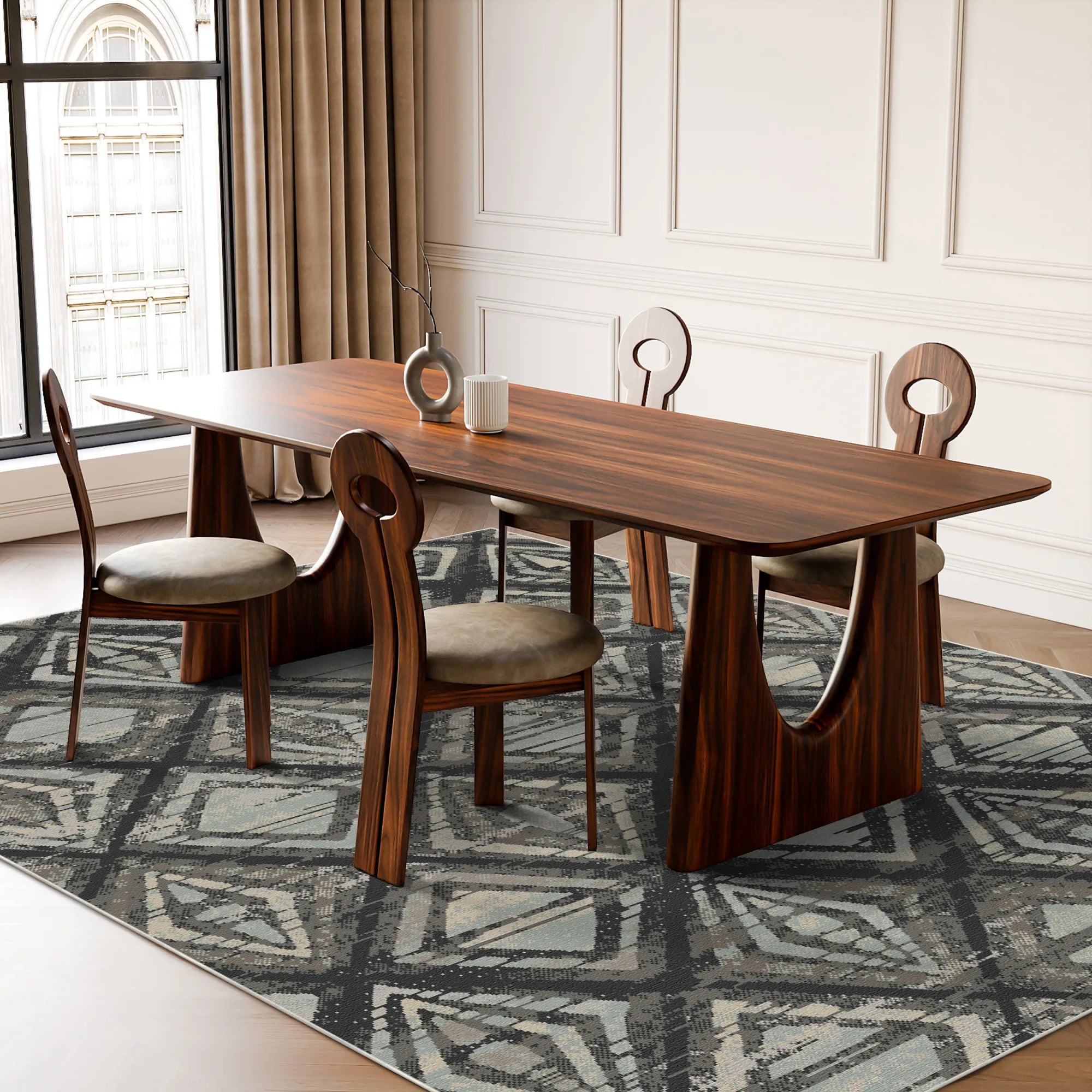 Badlands Kohle Geometrischer Waschbarer Teppich