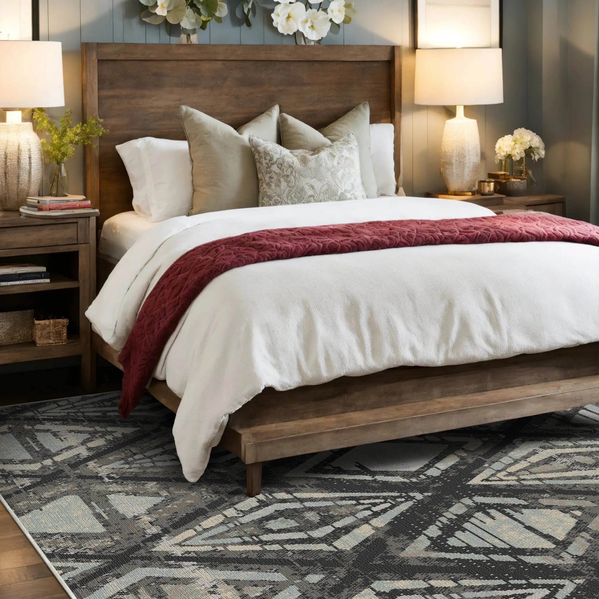 Badlands Kohle Geometrischer Waschbarer Teppich