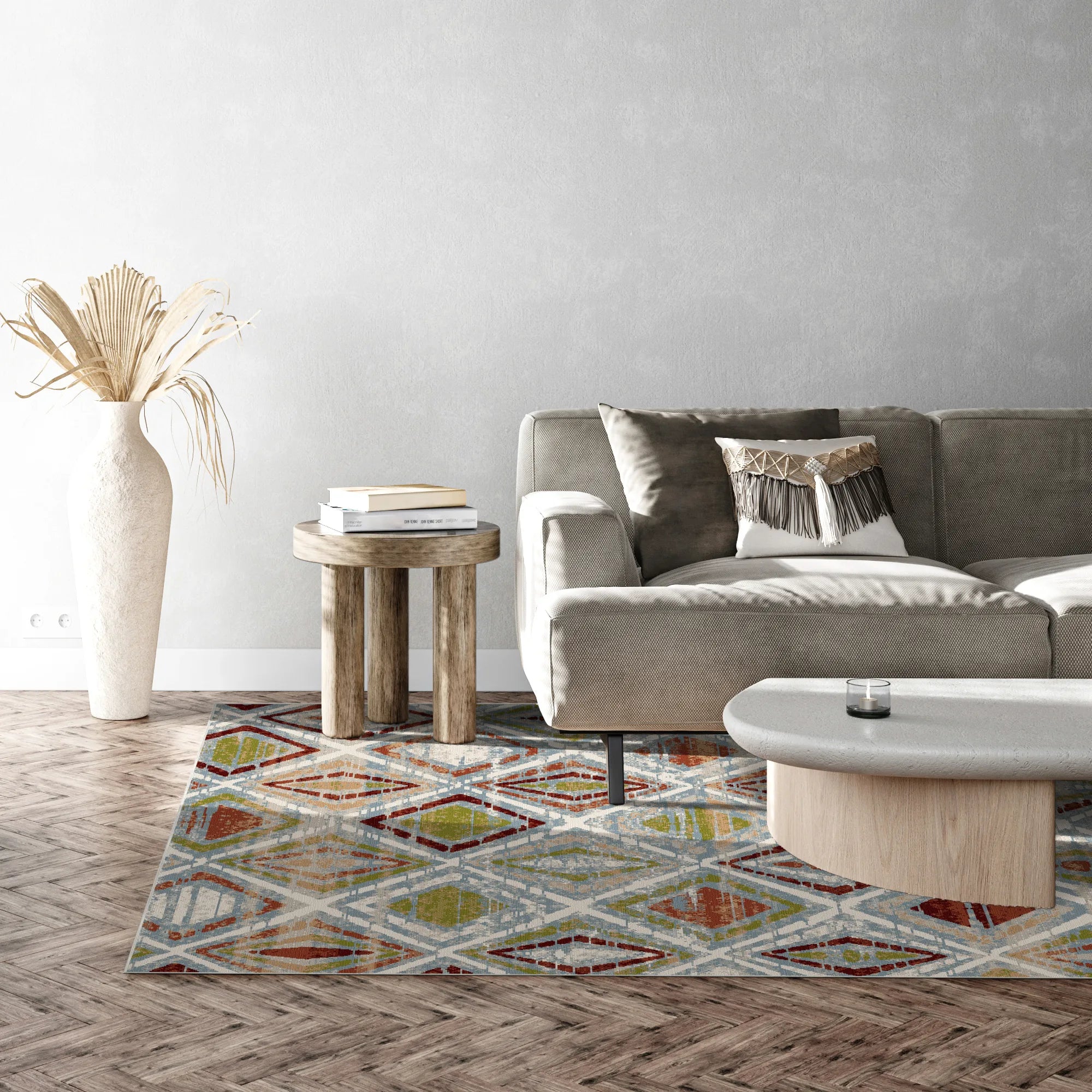Tahoe Blau Geometrischer Waschbarer Teppich