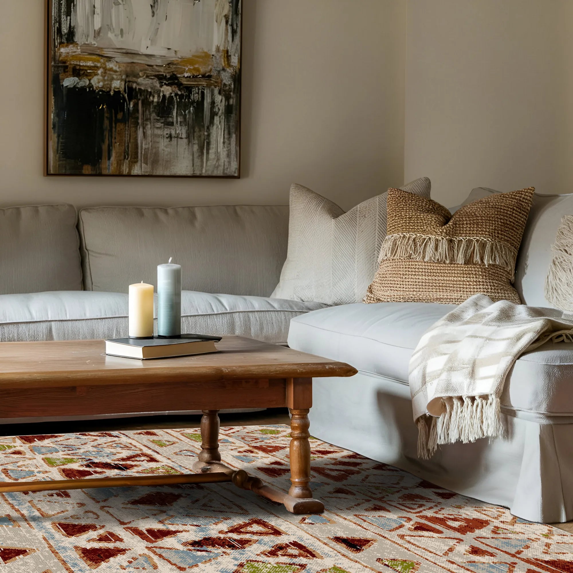 Kenai Creme Tribal Waschbarer Teppich