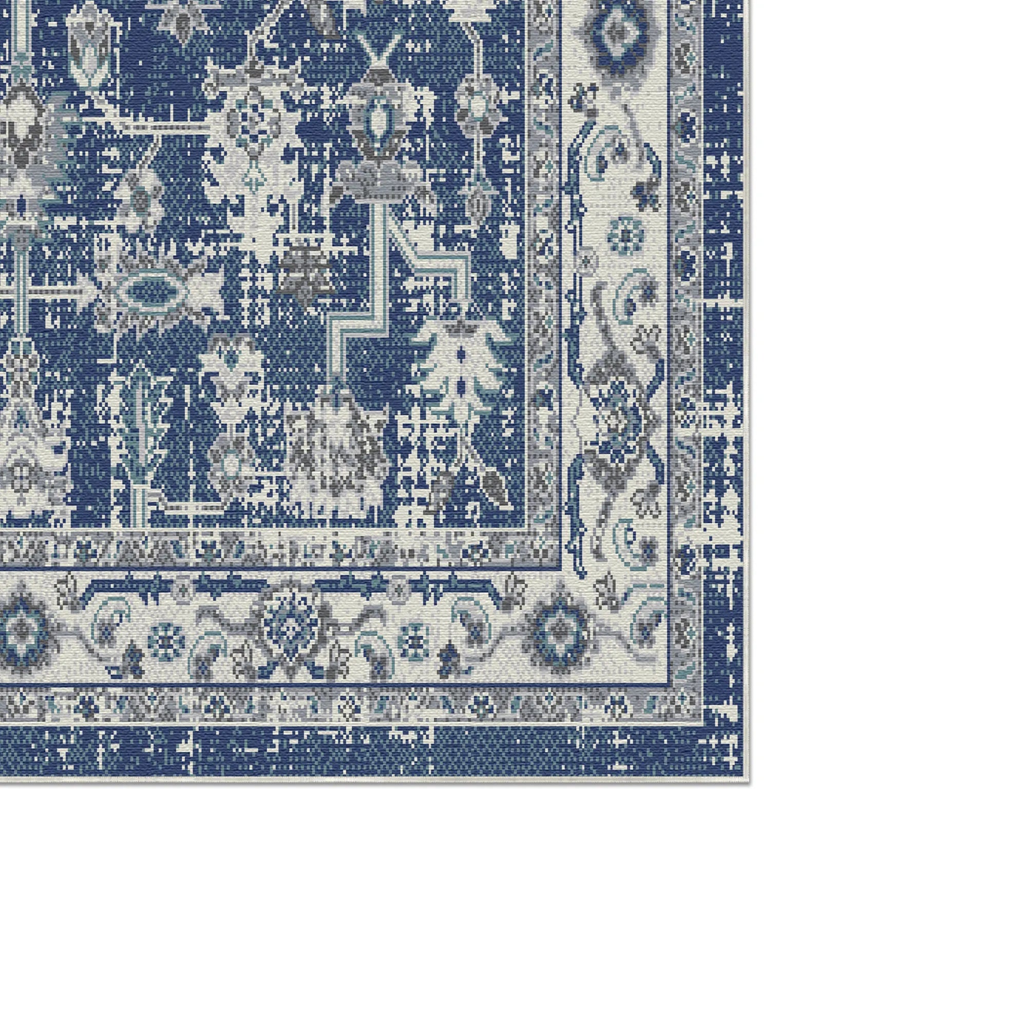 Porto Marineblau Traditioneller Waschbarer Teppich