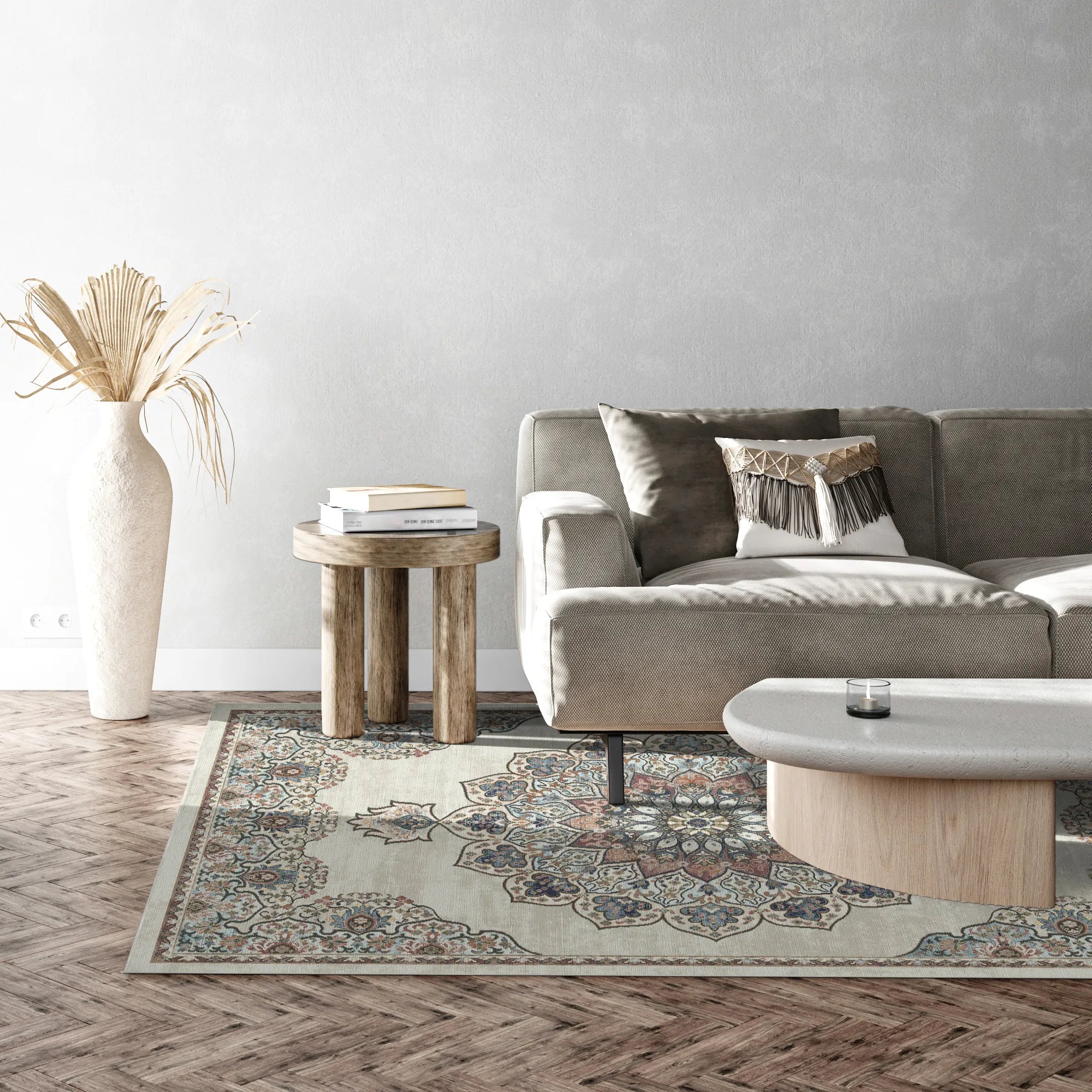Salamanca Beige Traditioneller Waschbarer Teppich