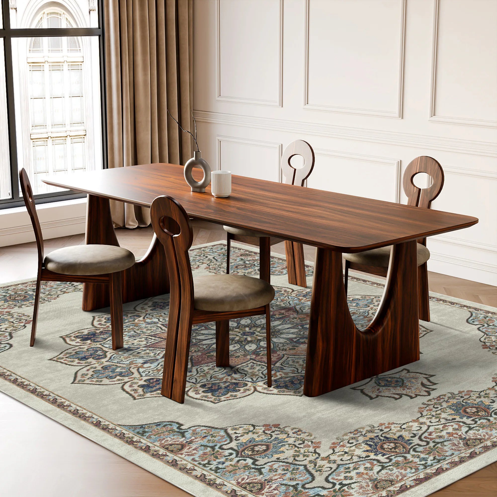 Salamanca Beige Traditioneller Waschbarer Teppich