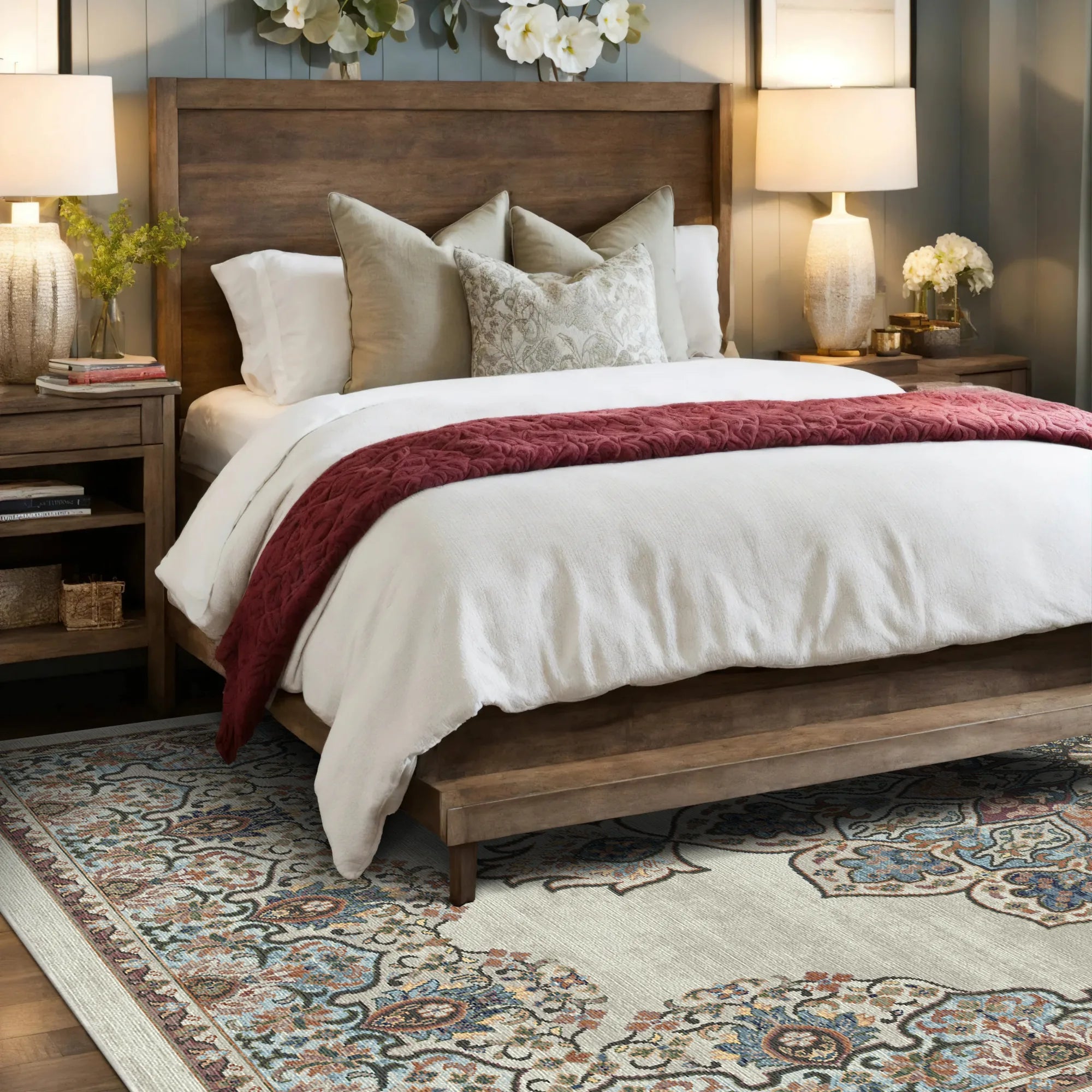 Salamanca Beige Traditioneller Waschbarer Teppich