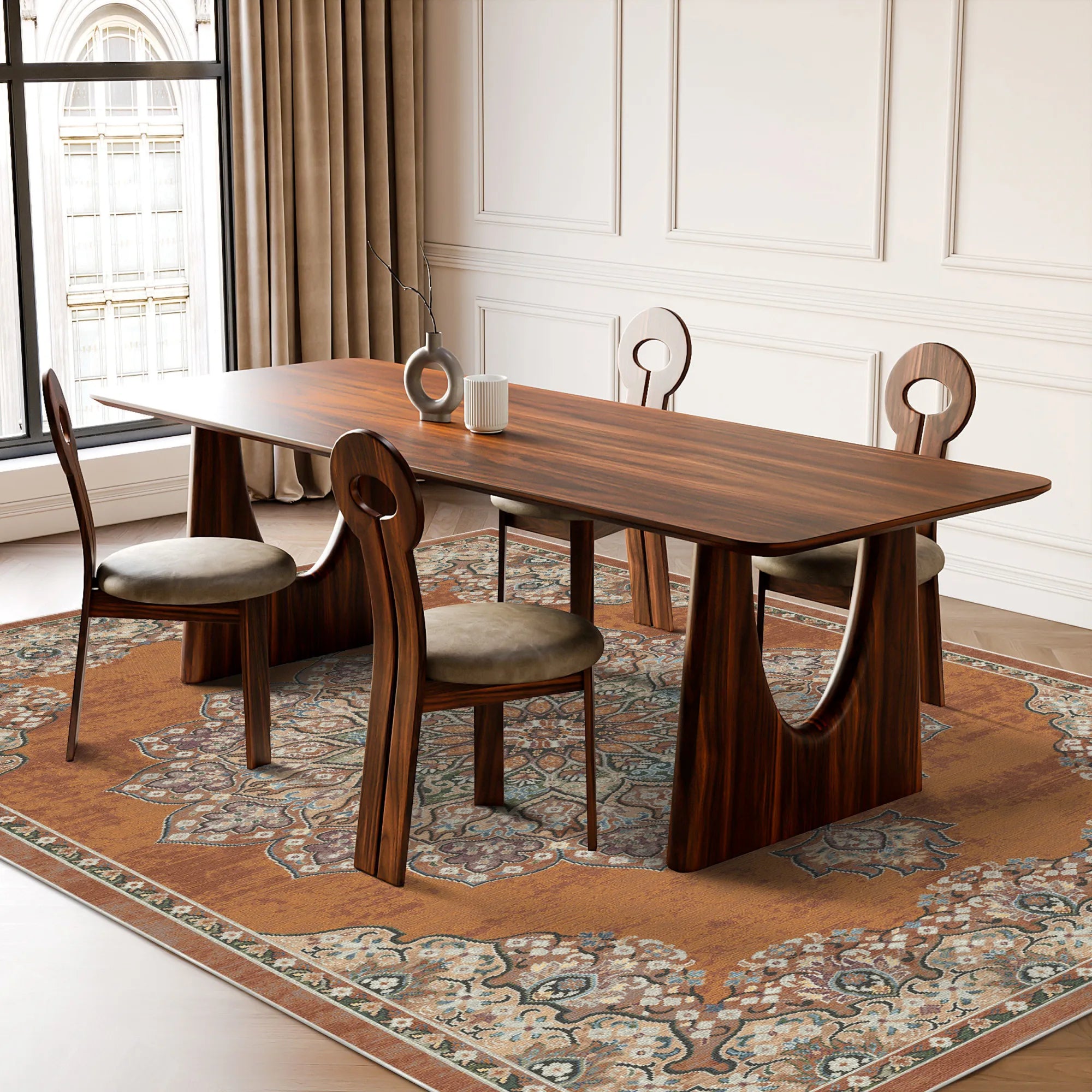 Siena Terrakotta Traditioneller Waschbarer Teppich