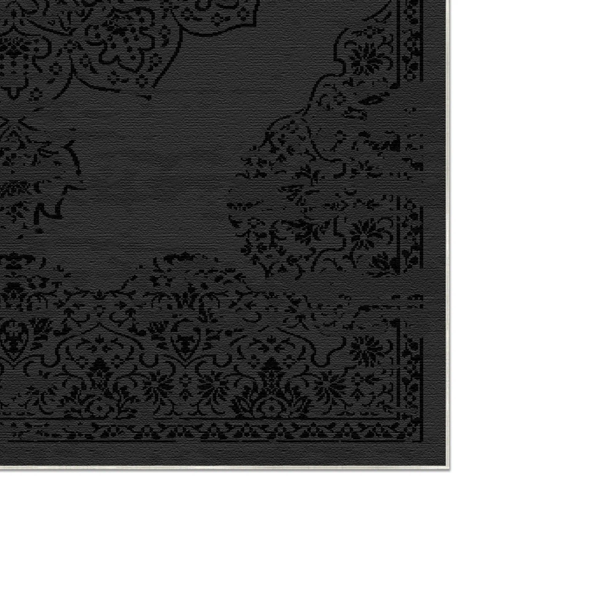 Toledo Schwarz Traditioneller Waschbarer Teppich