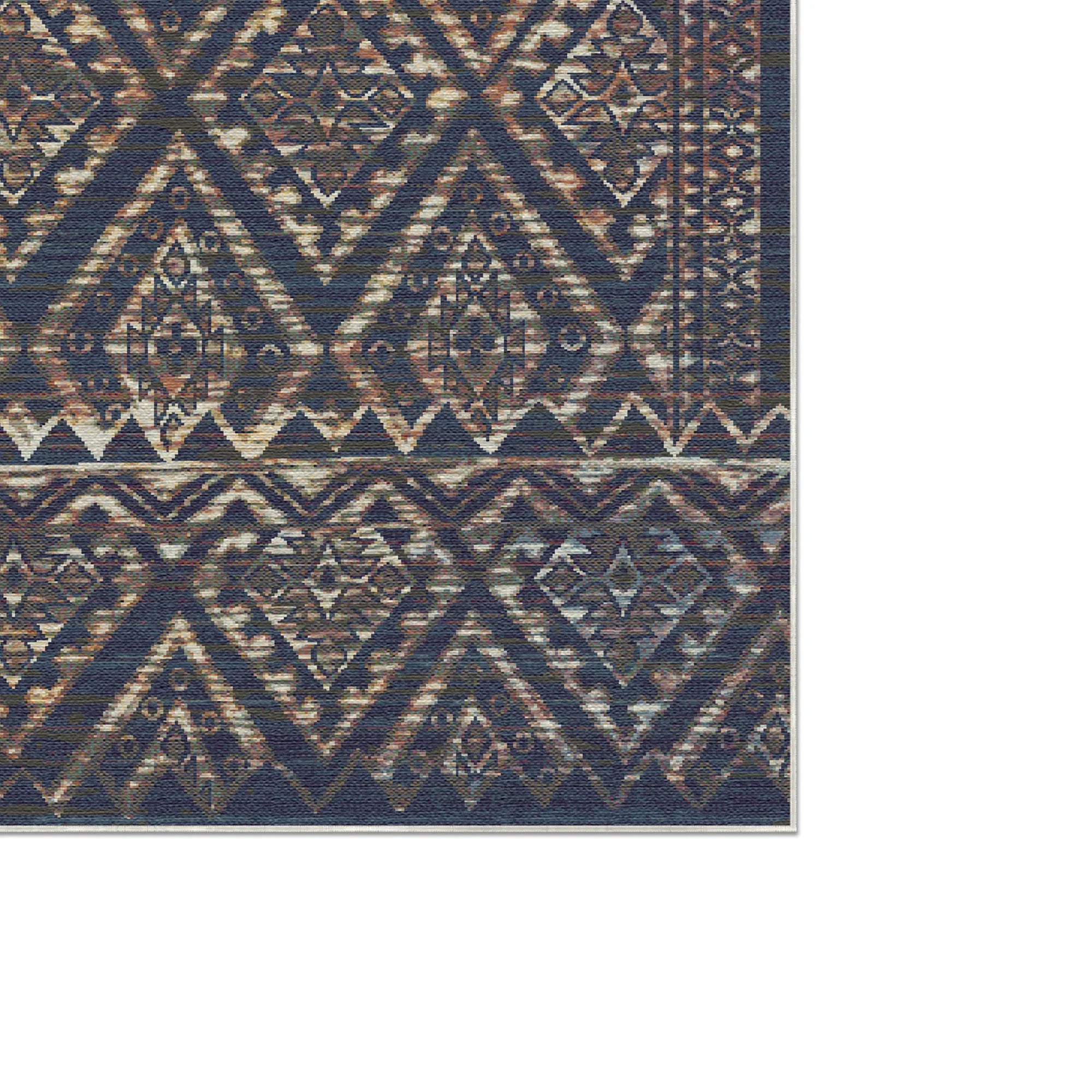 Ravello Marineblau Abgenutzter Diamant Waschbarer Teppich