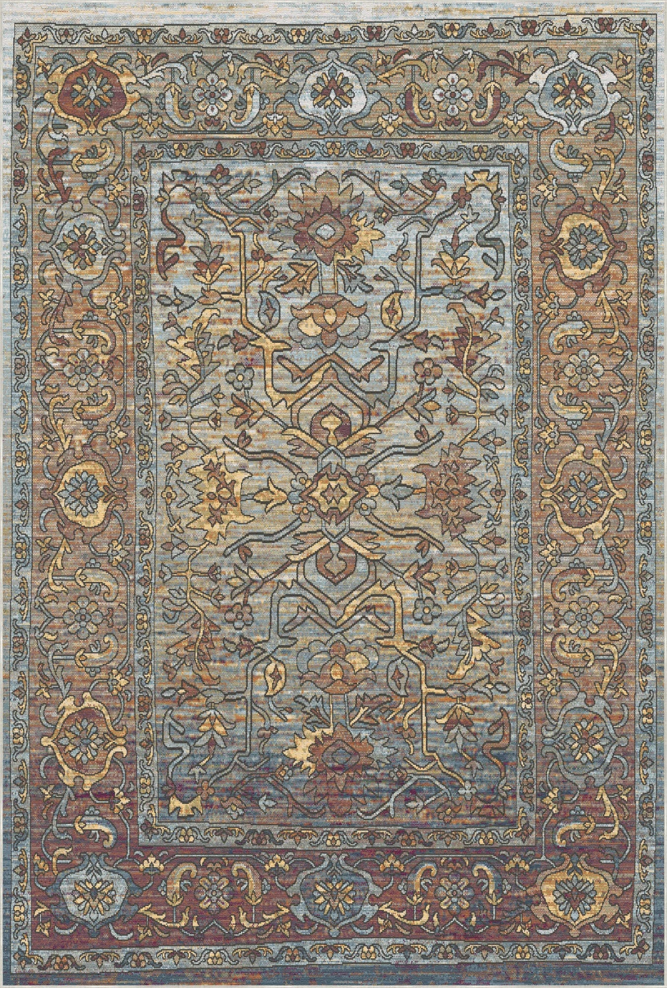 Samarkand Blue Traditioneller Waschbarer Teppich