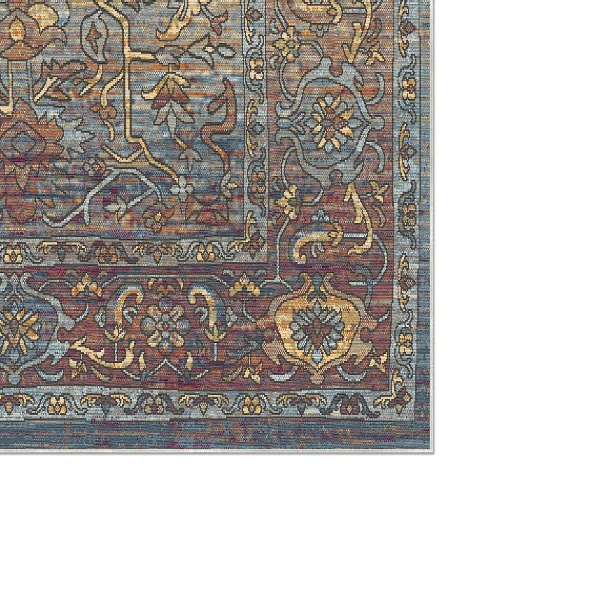 Samarkand Blau Traditioneller Waschbarer Teppich