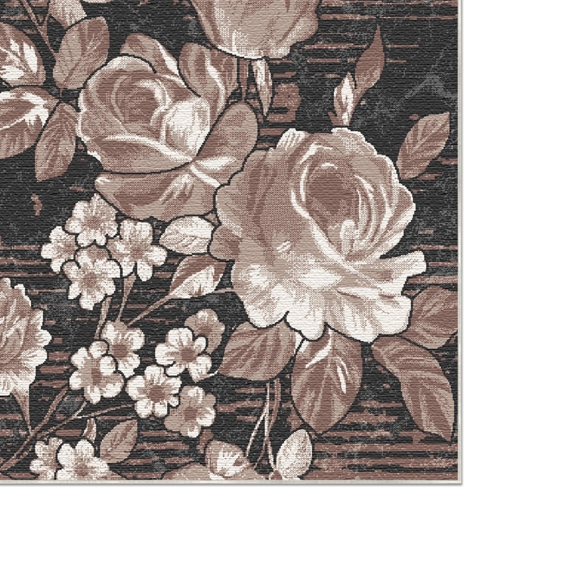 Vintage Brauner Rosen Botanischer Teppich
