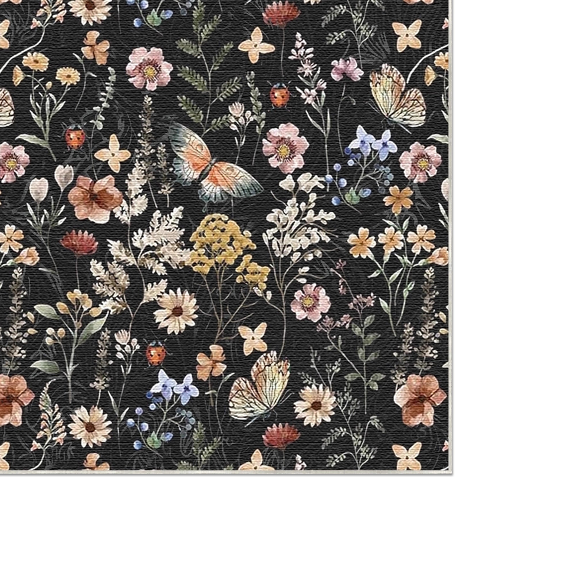 Dunkler Vintage Botanischer Wiesen Teppich