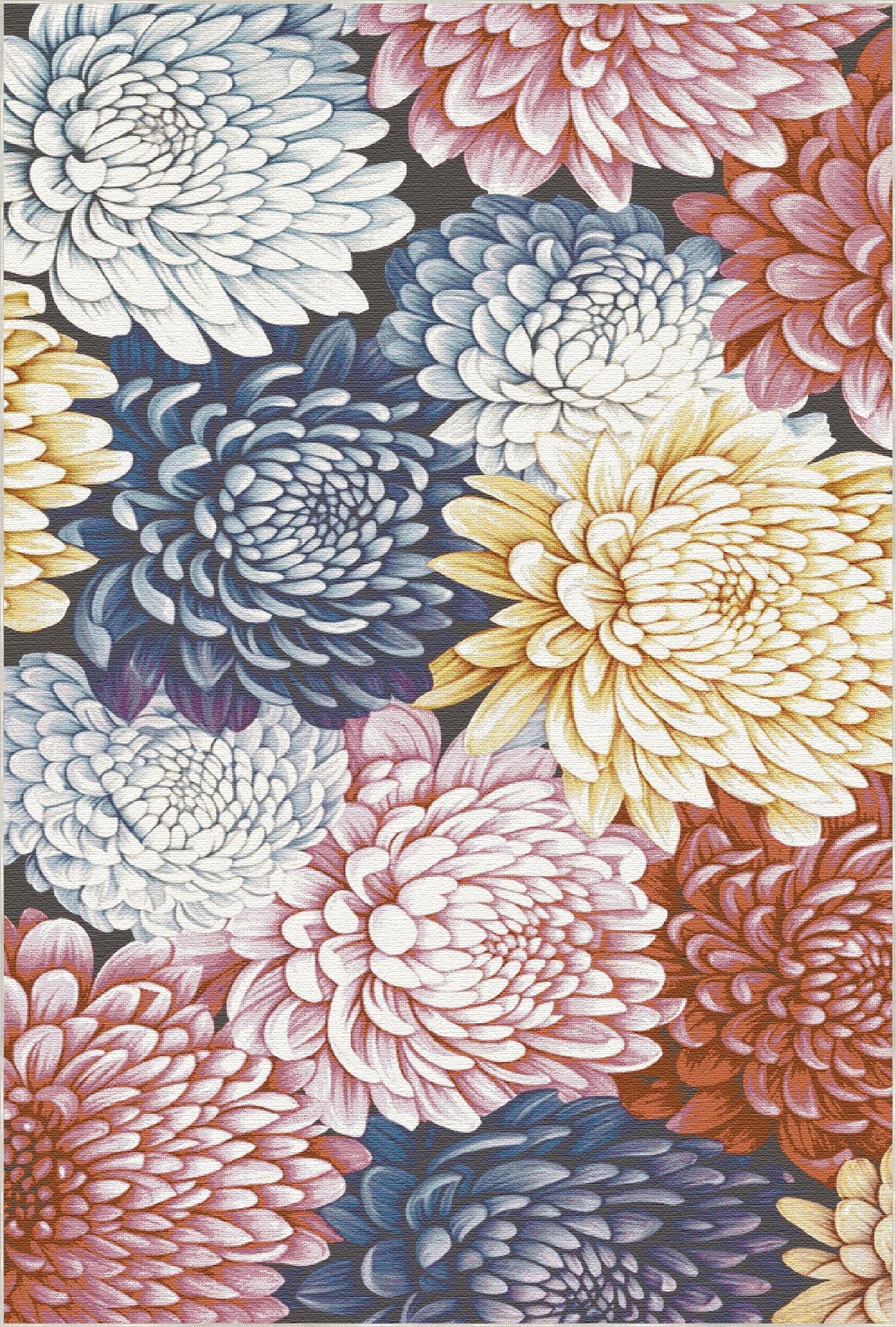 Obsidian Bloom Chrysanthemen Teppich
