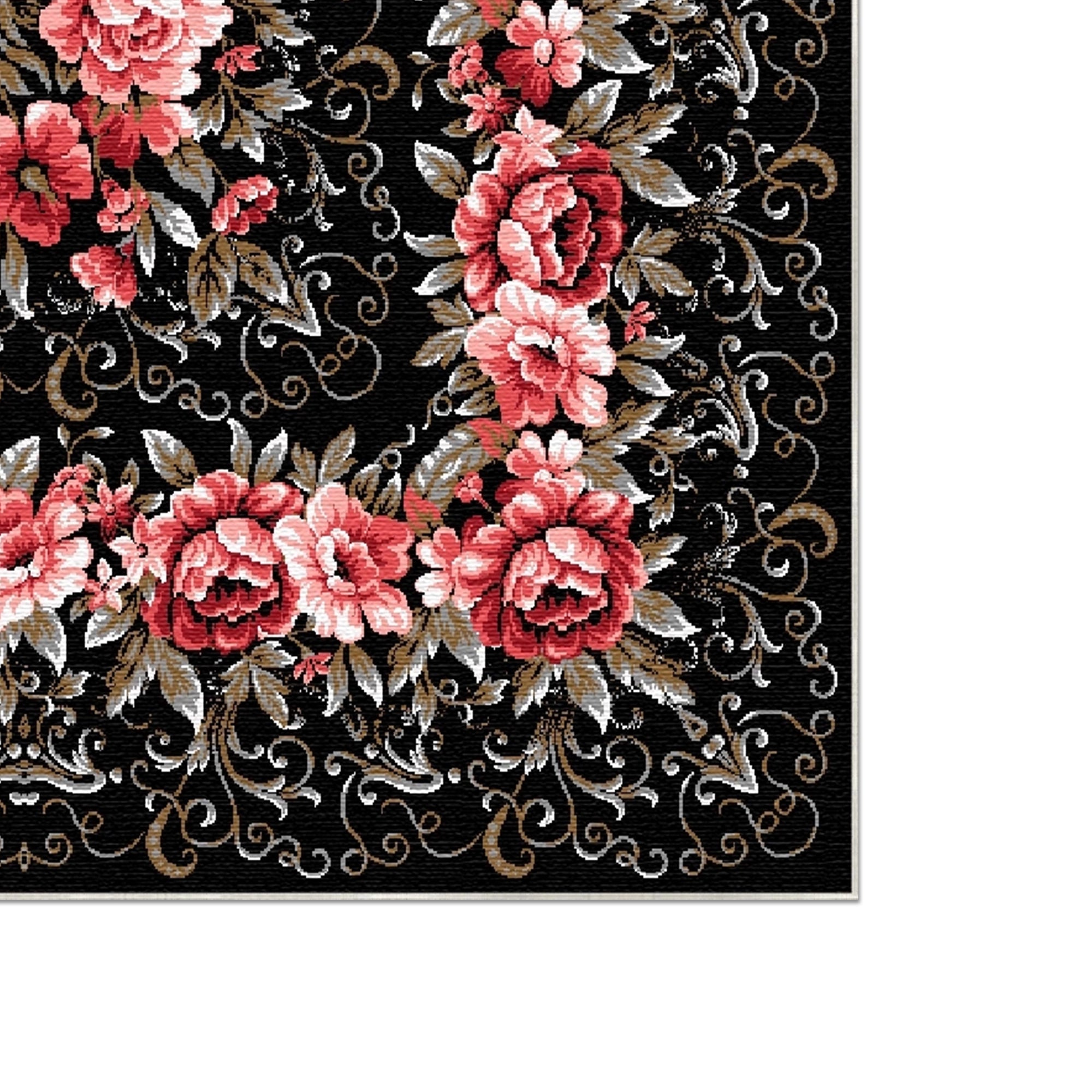 Ebenholz Rosen Medaillon Teppich