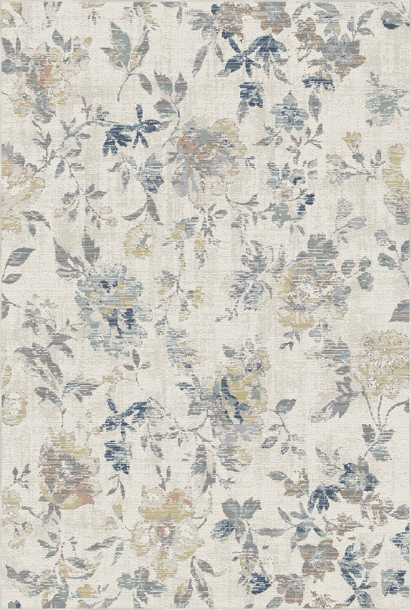 Vintage Teppich mit Malerischem Blauem Blumenmuster