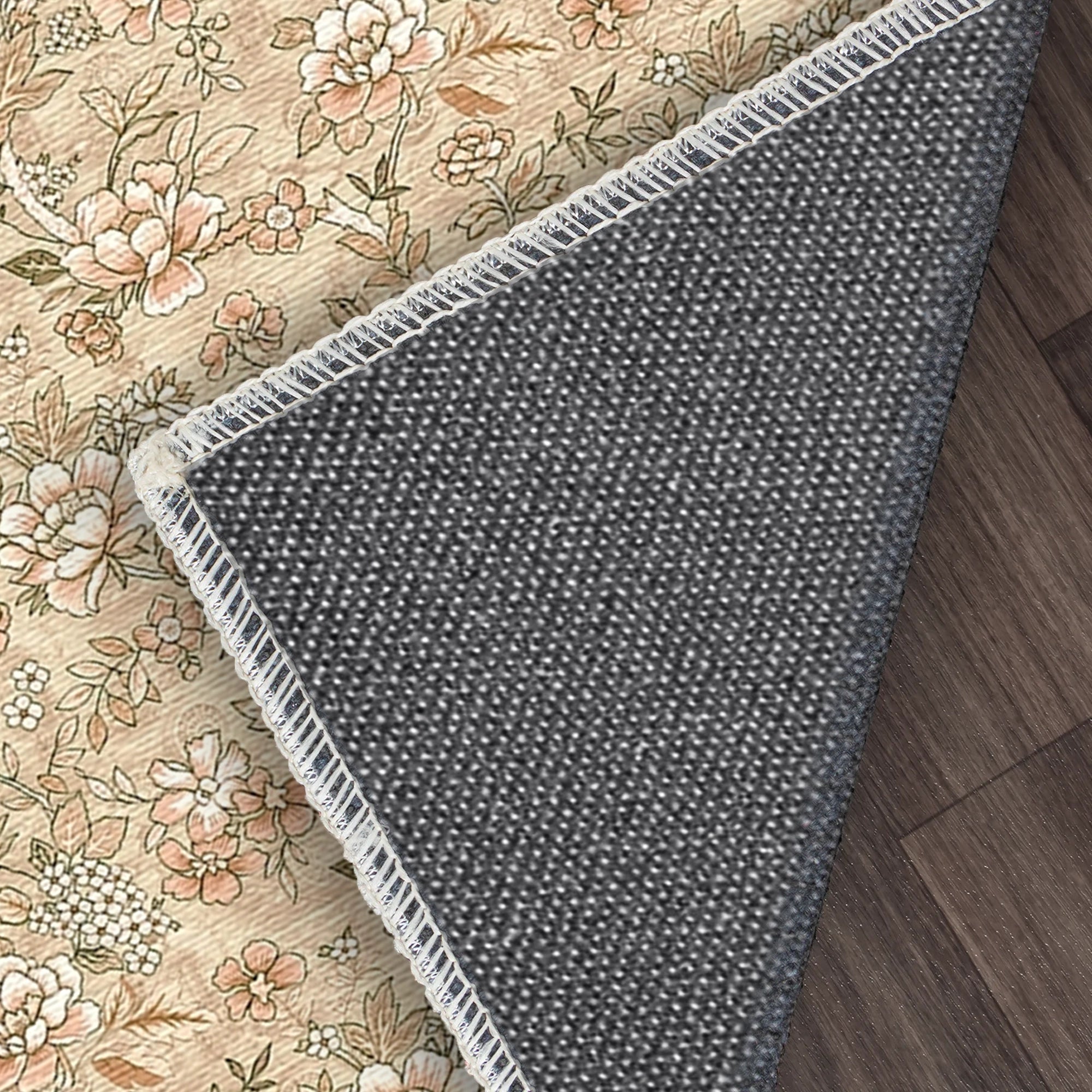 Vintage Beiger Kleiner Blumen Teppich