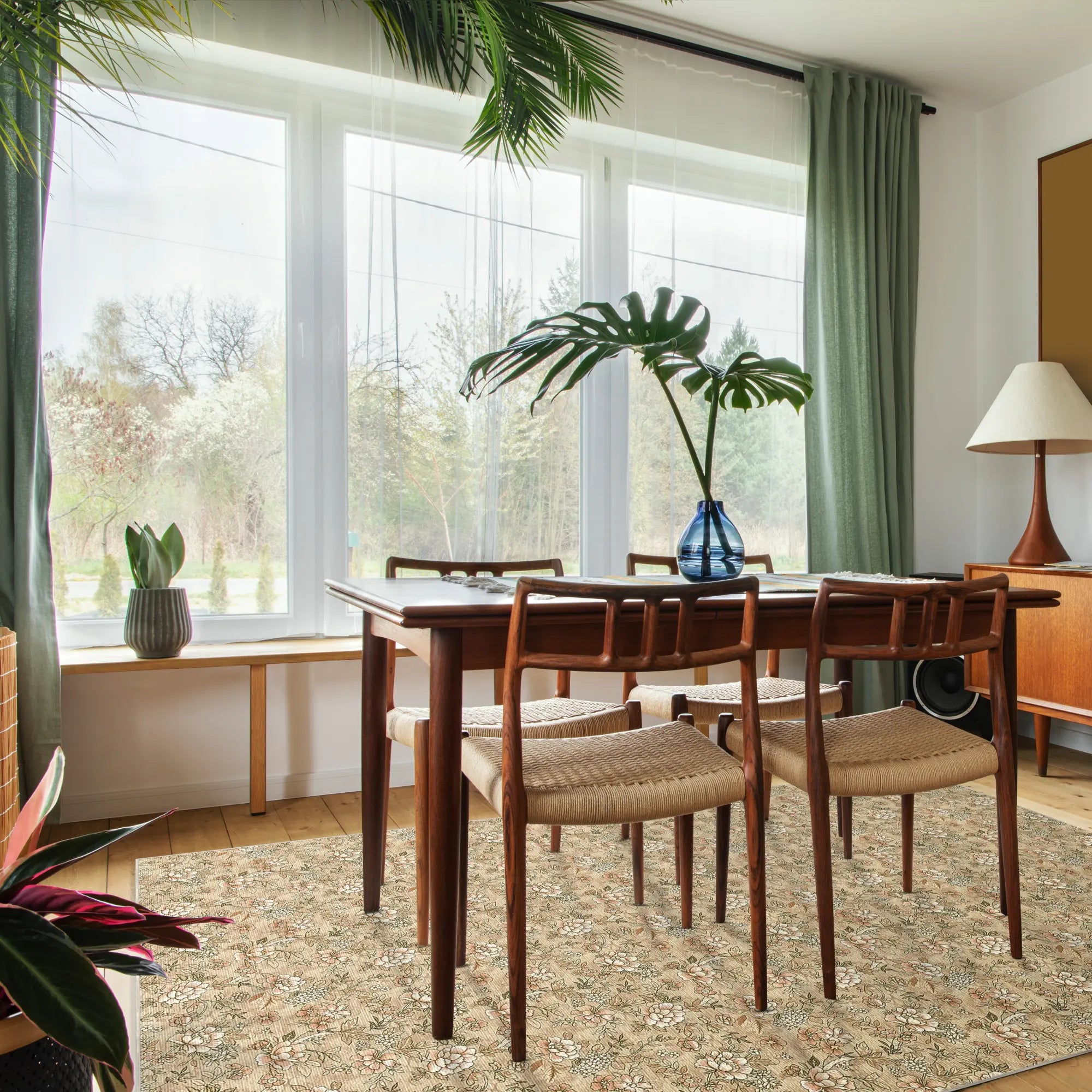 Vintage Beiger Kleiner Blumen Teppich