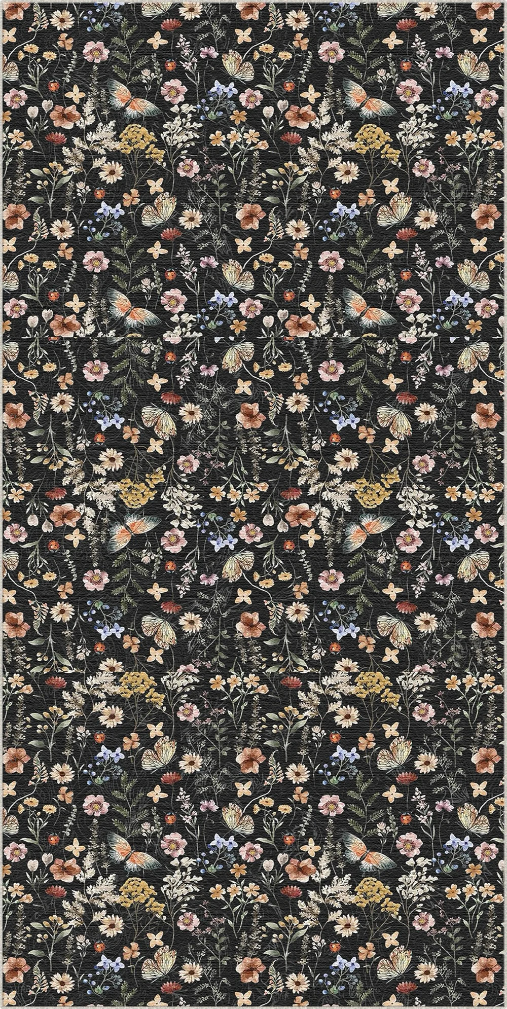 Dunkler Vintage Botanischer Wiesen Teppich
