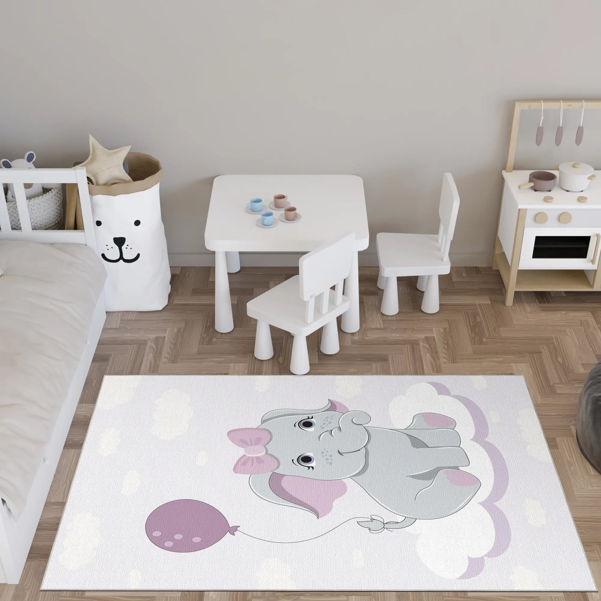 Niedlicher Rosa Elefant Kinderzimmer Teppich