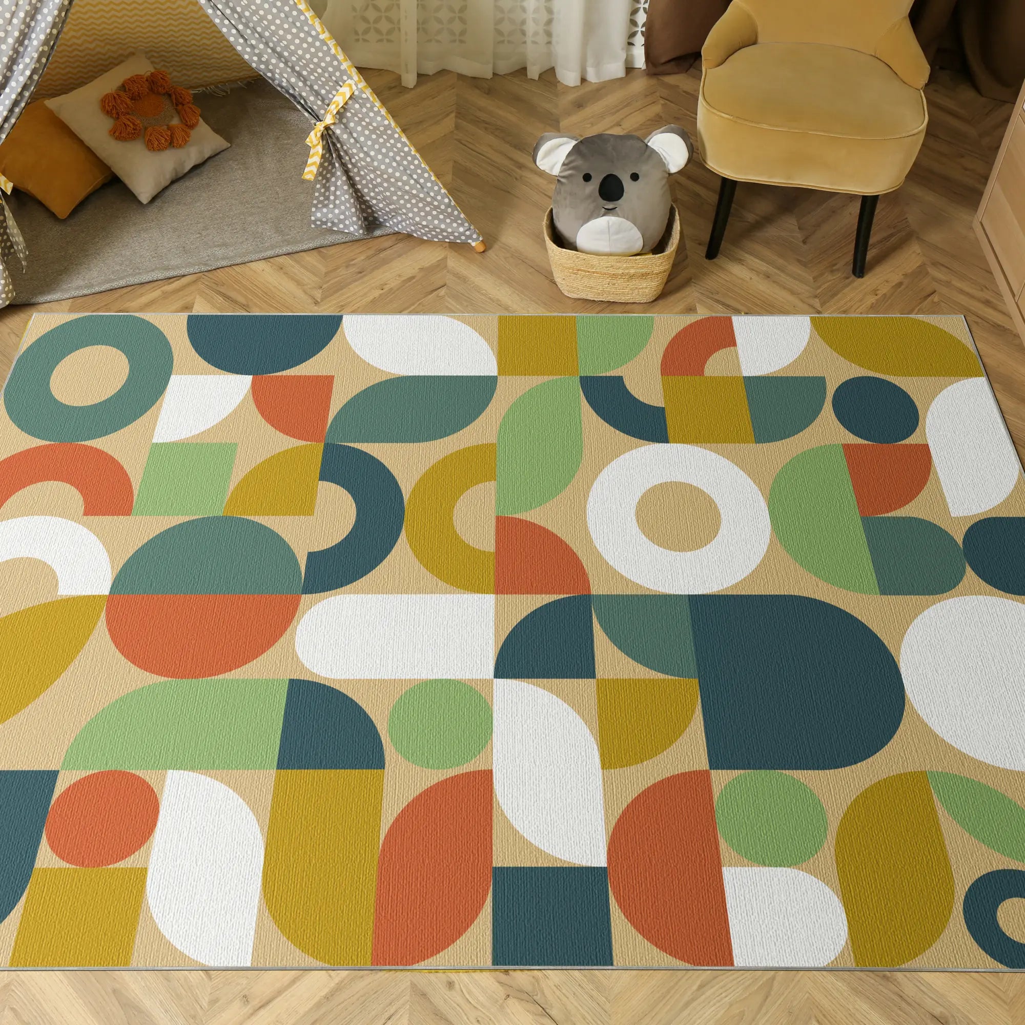 Moderner Retro Geometrischer Waschbarer Teppich