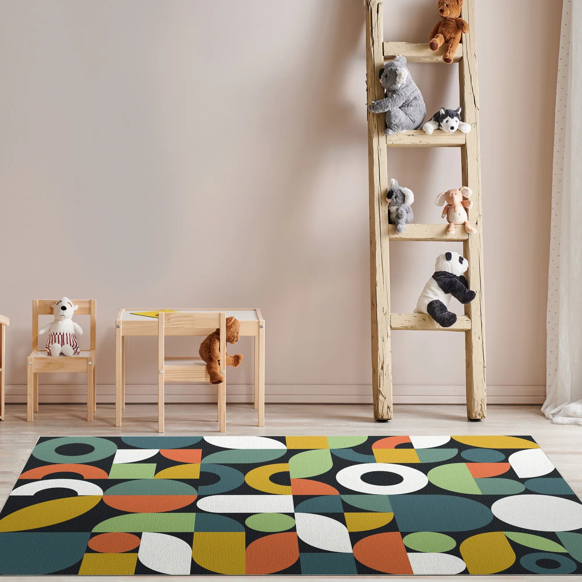 Schwarzer Retro Geometrischer Waschbarer Teppich