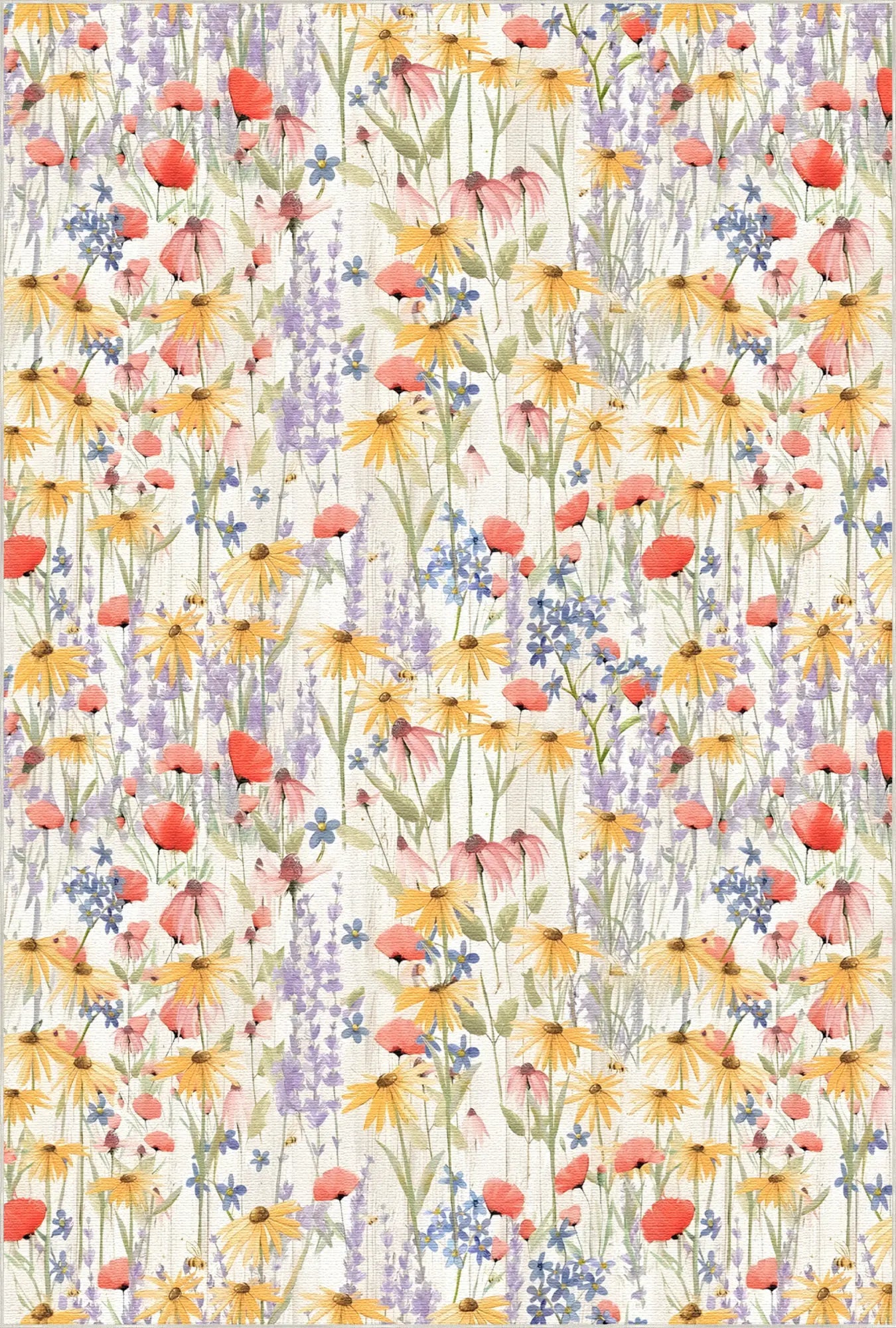 Wildblumen Botanischer Waschbarer Teppich