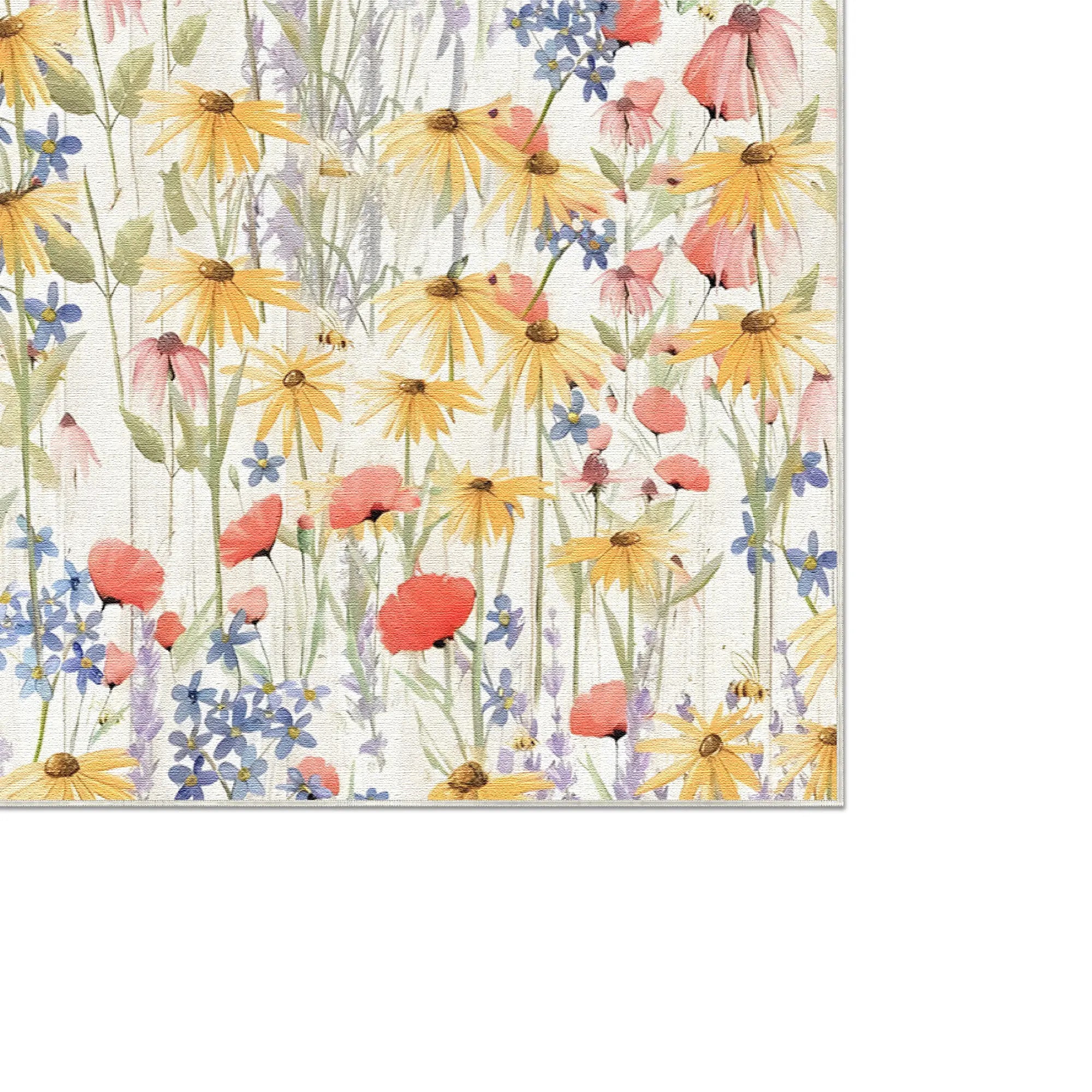 Blumenmuster mit gelben, rosa und blauen Blumen auf weißem Hintergrund