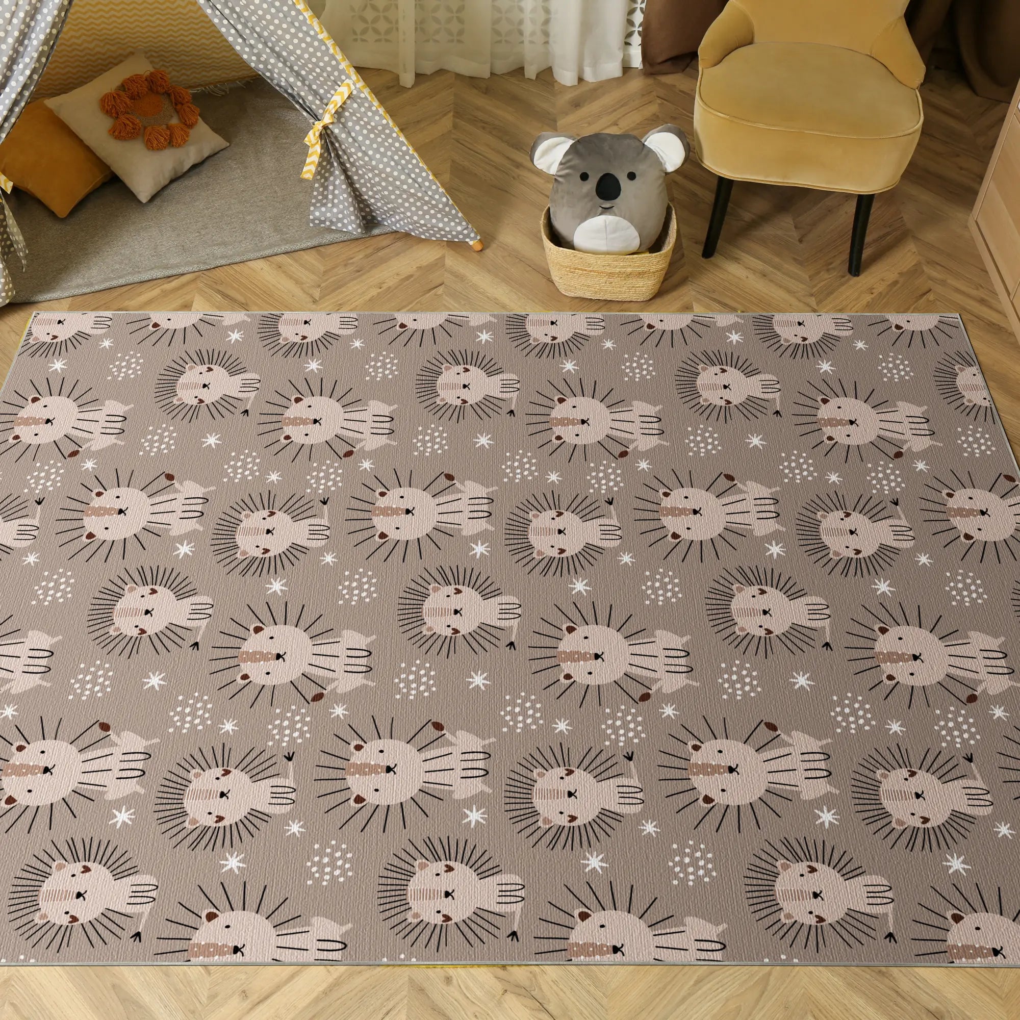 Minimalistischer Skandi Löwe Kinderzimmer Teppich