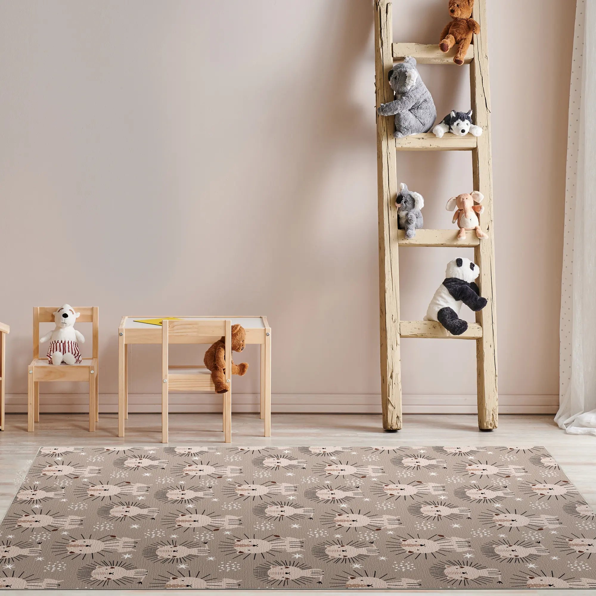 Minimalistischer Skandi Löwe Kinderzimmer Teppich