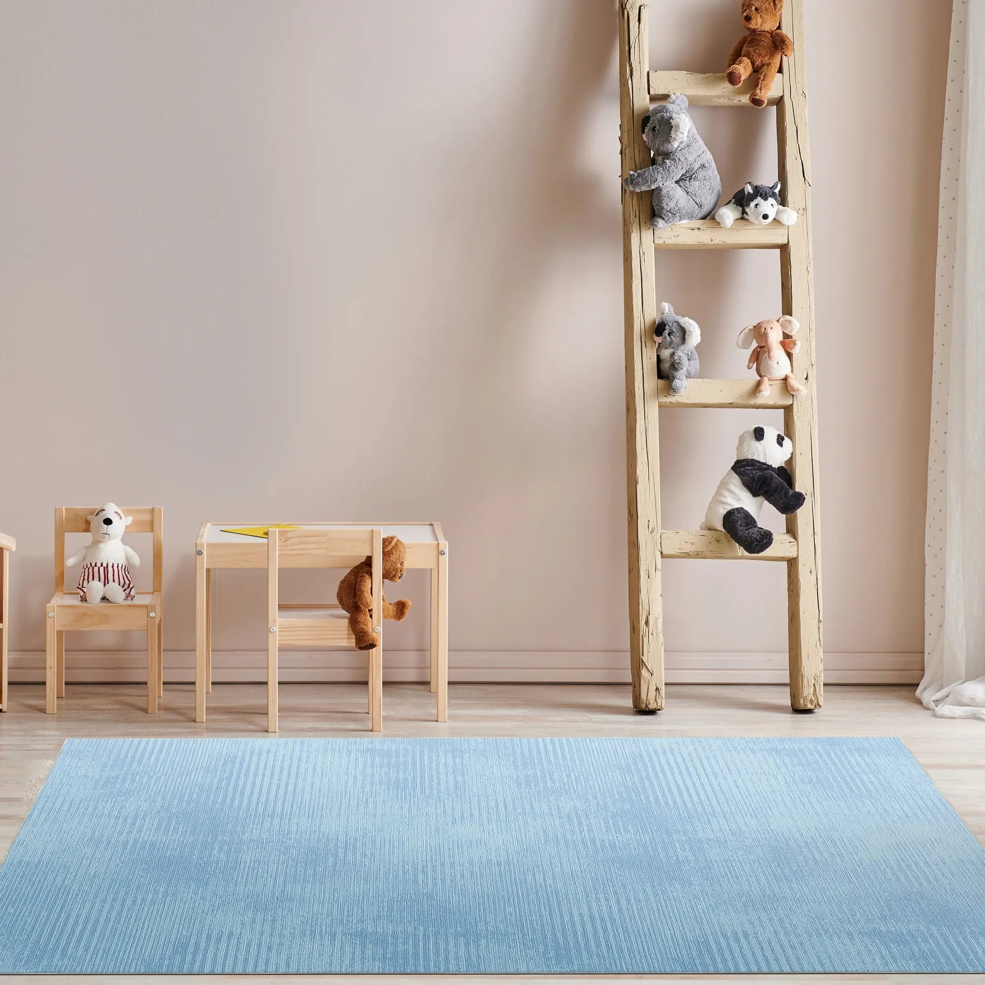 Waschbarer Strukturierter Hellblauer Teppich