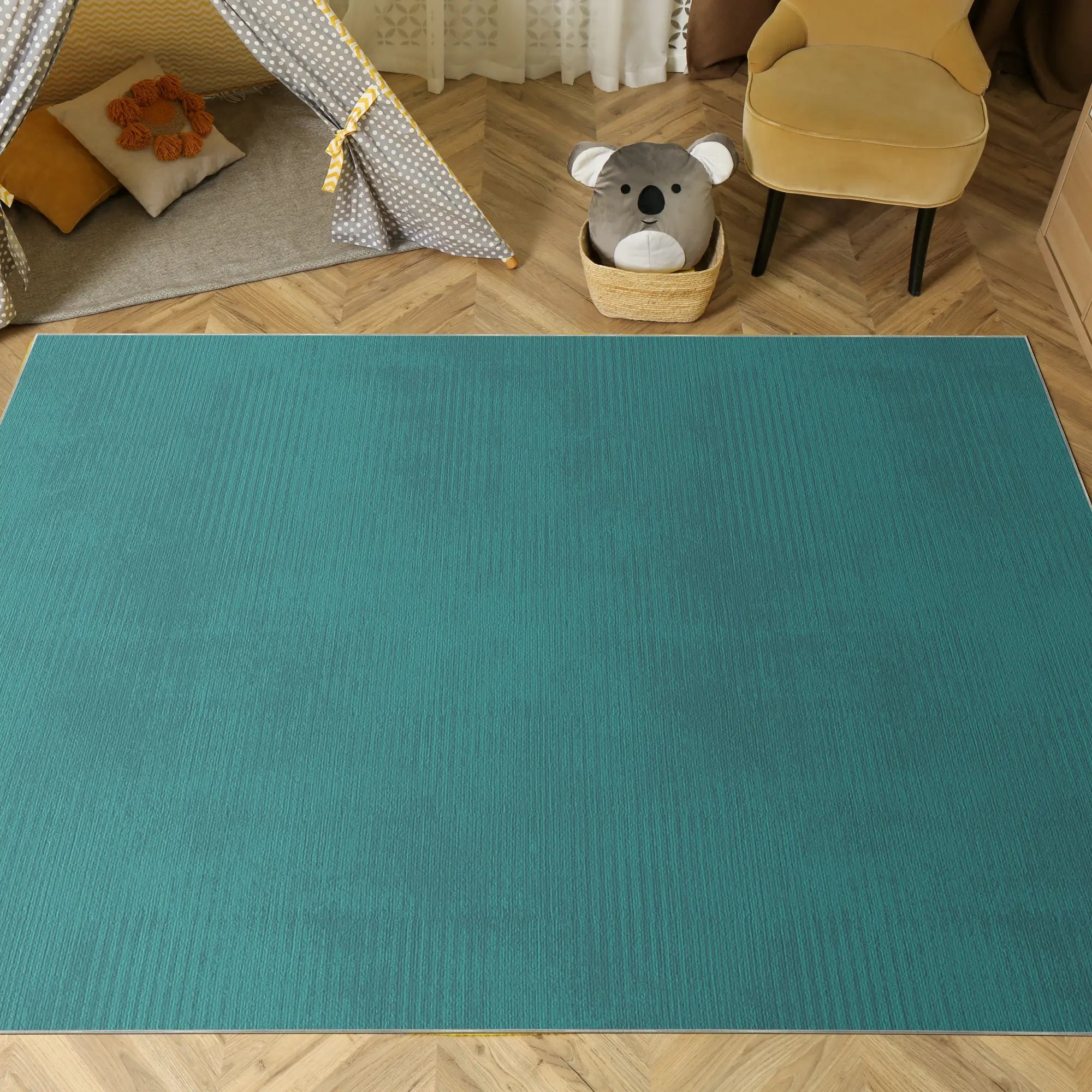 Waschbarer Strukturierter Türkiser Teppich