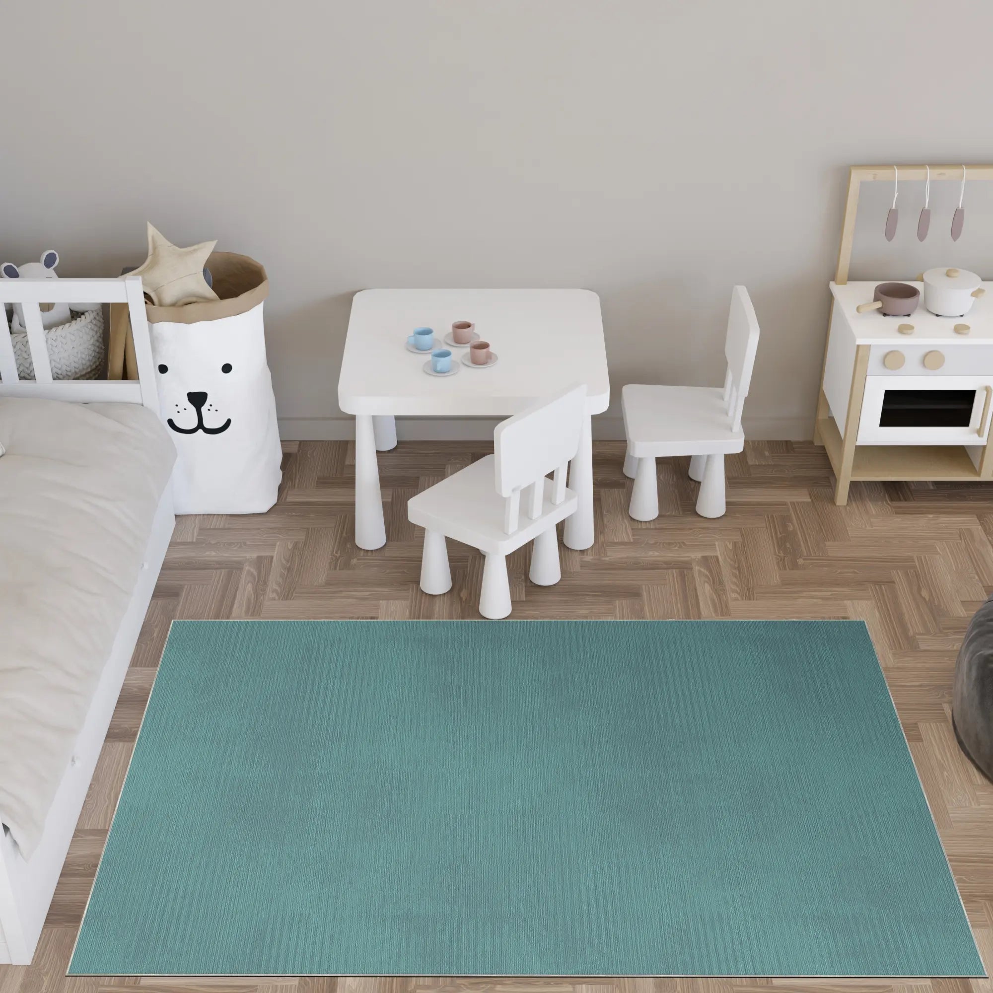 Waschbarer Strukturierter Türkiser Teppich